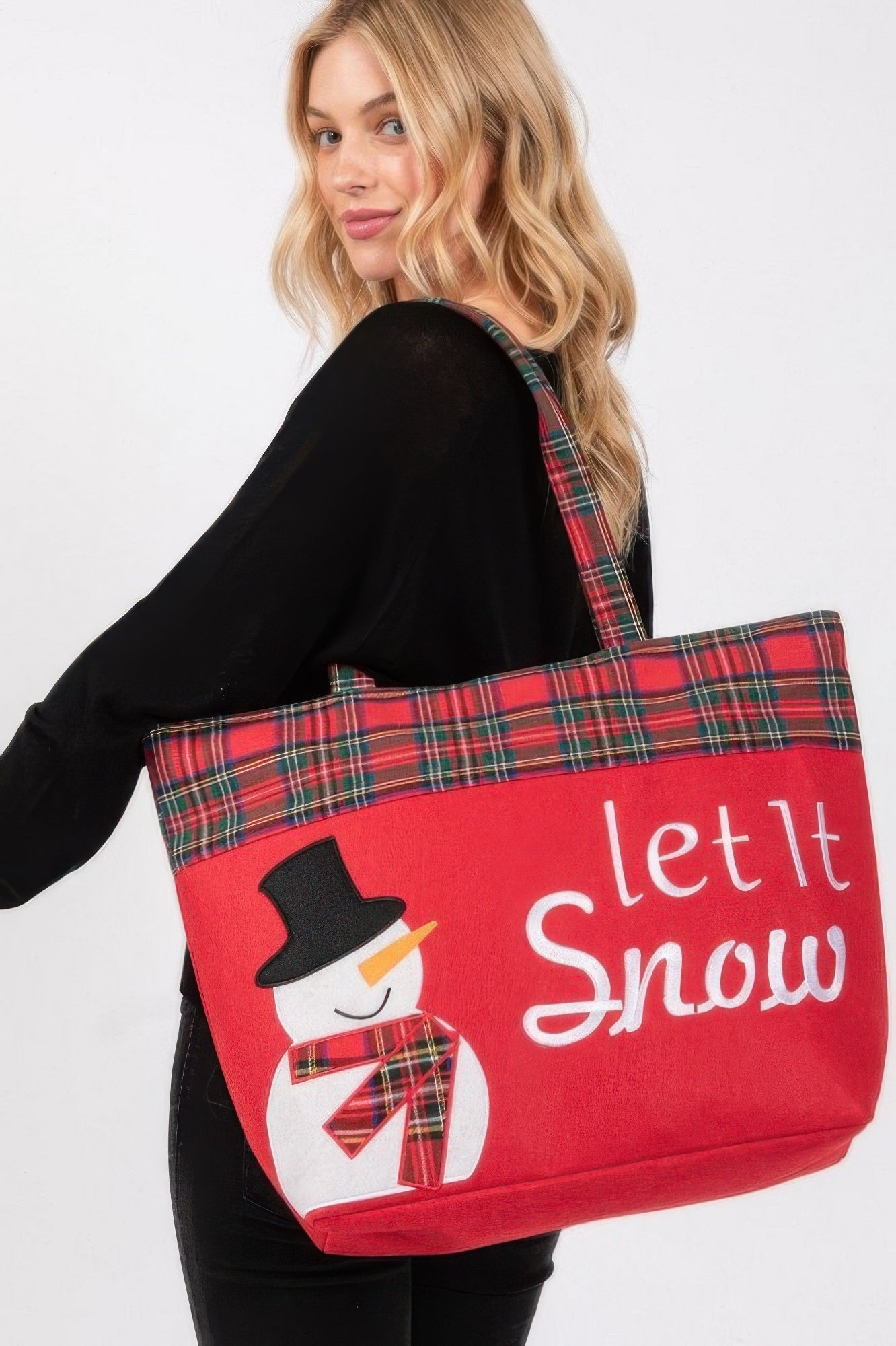 Let It Snow Letter Snowman Christmas Tote Bag - It's a Girly Place