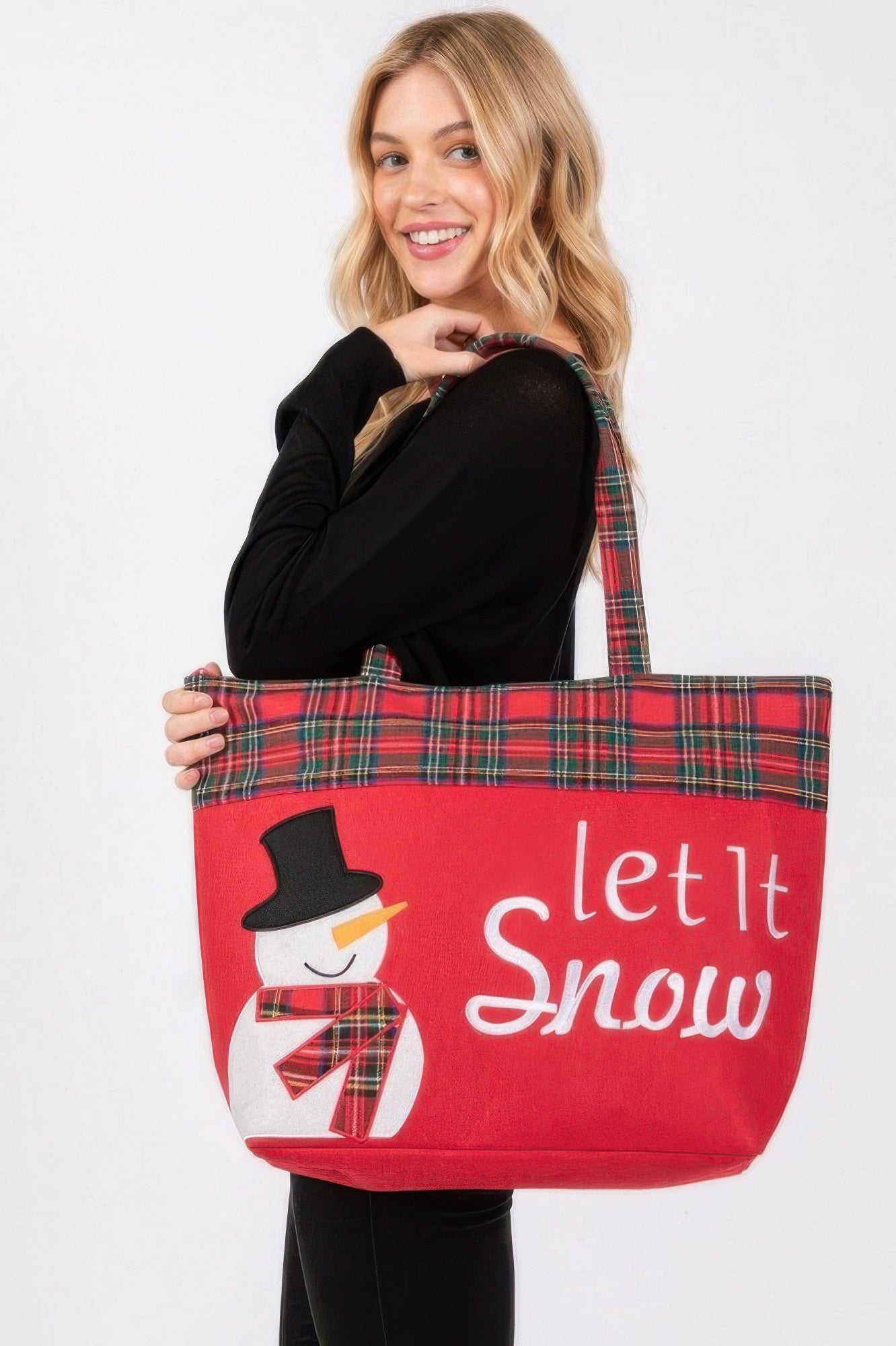Let It Snow Letter Snowman Christmas Tote Bag - It's a Girly Place