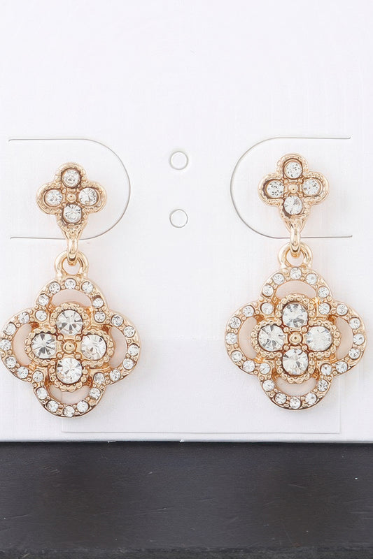 Quadra Rhinestone Clover Drop Earrings - It's a Girly Place