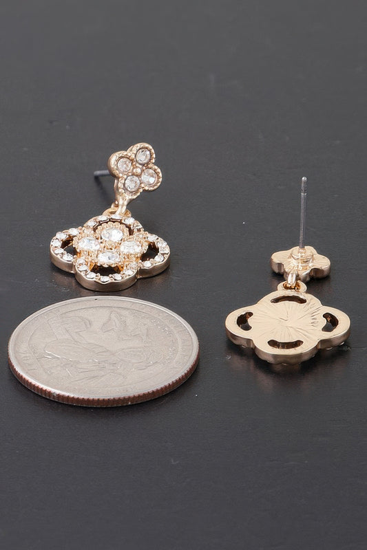 Quadra Rhinestone Clover Drop Earrings - It's a Girly Place