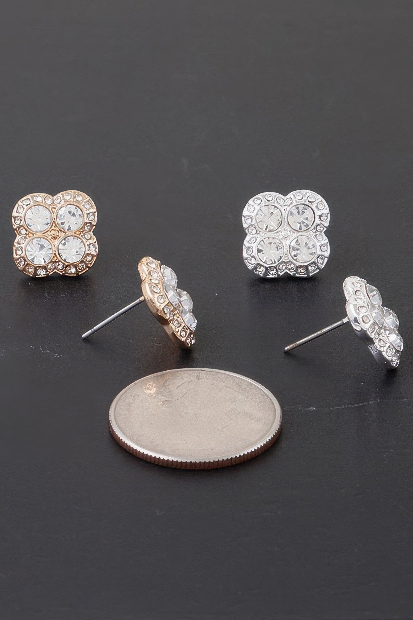 Quadra Rhinestone Clover Stud Earrings - It's a Girly Place