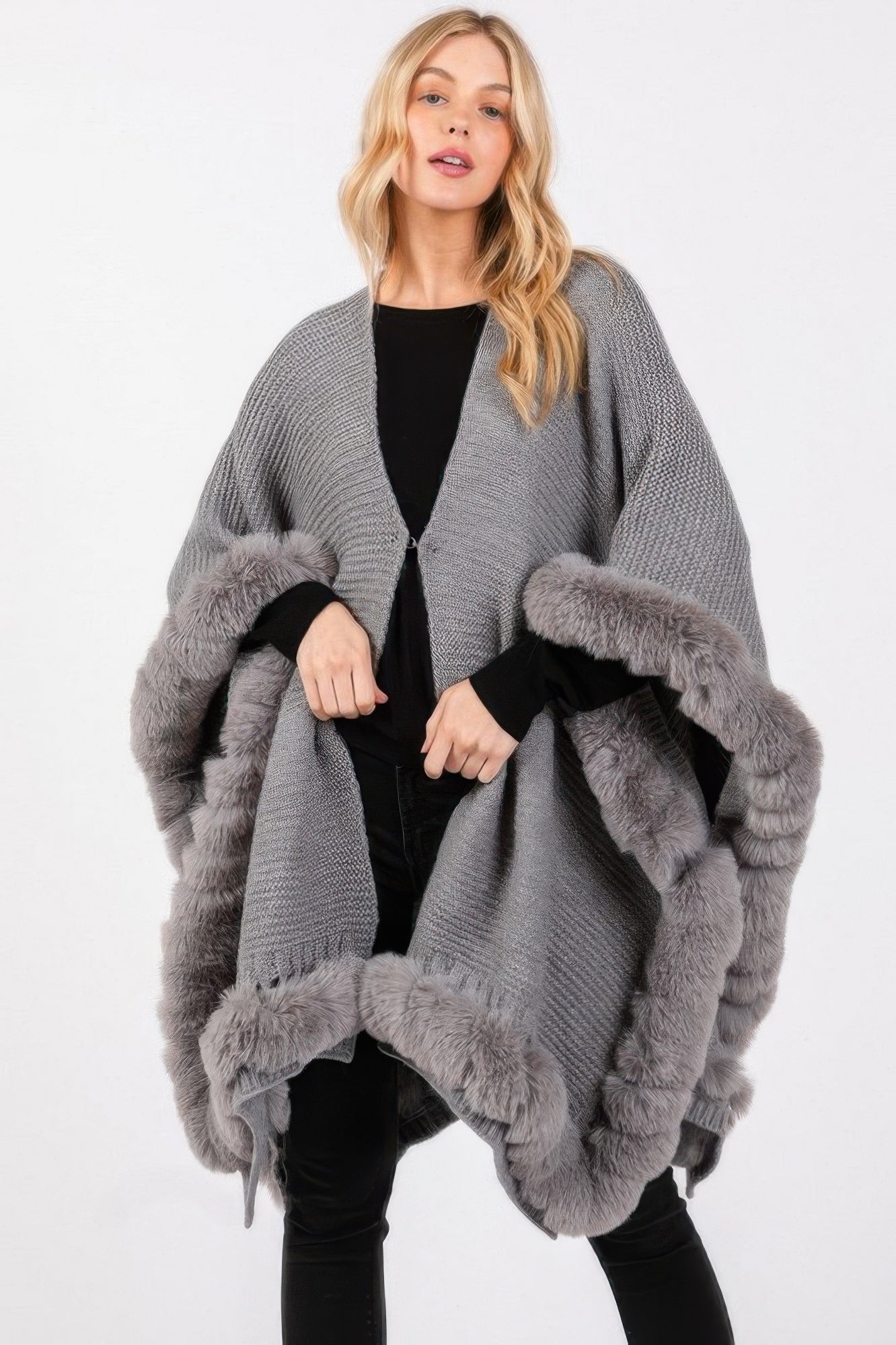 Faux Fur Trim Cape With Closure - It's a Girly Place