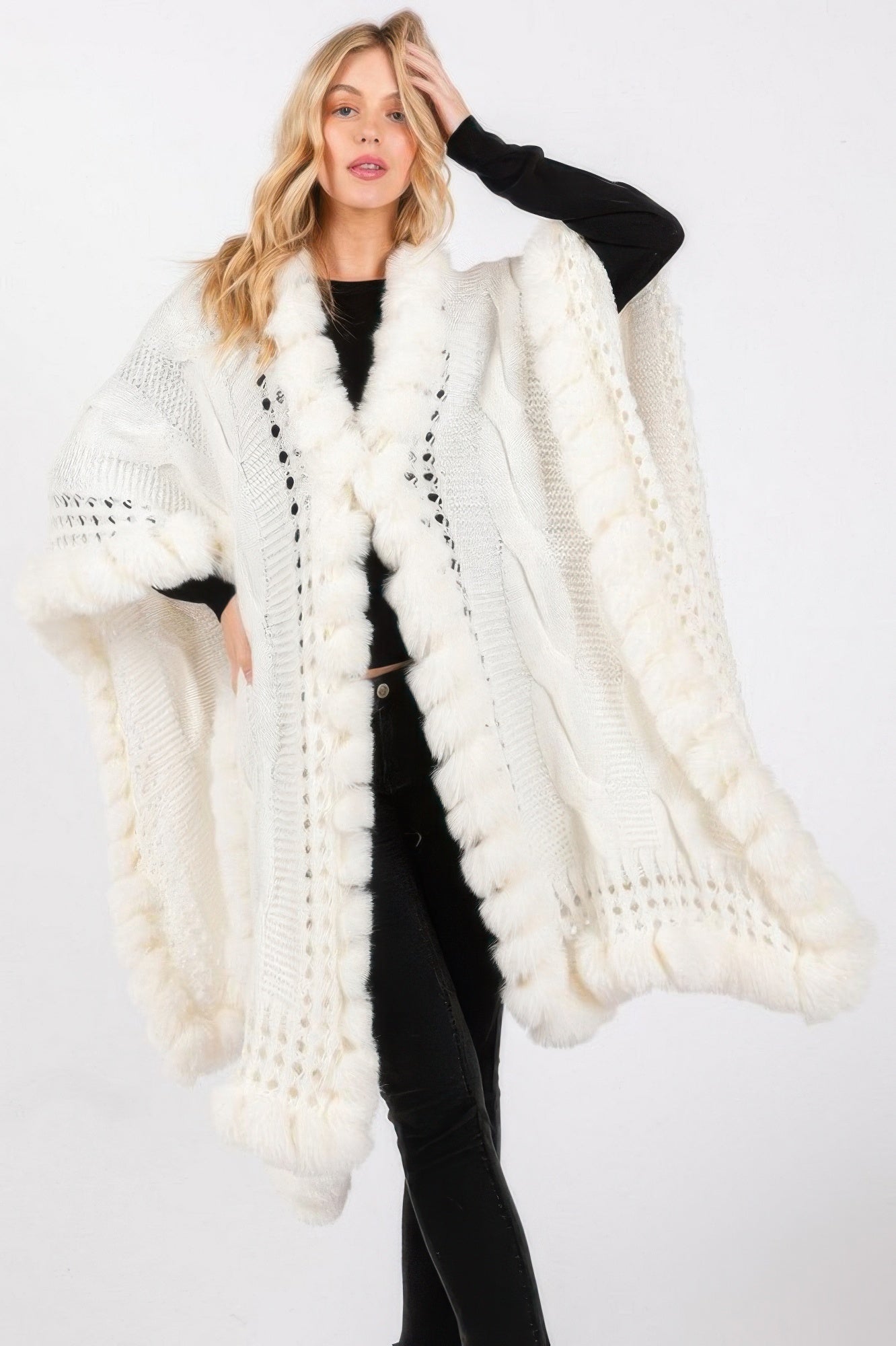 Faux Fur Collar And Trim Cape With Closure - It's a Girly Place