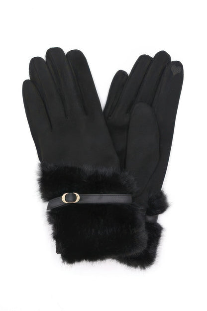 Faux Fur And Strap Cuff Smart Touch Gloves. - It's a Girly Place
