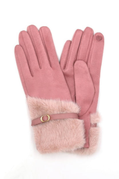 Faux Fur And Strap Cuff Smart Touch Gloves. - It's a Girly Place