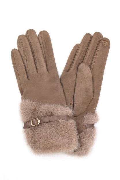 Faux Fur And Strap Cuff Smart Touch Gloves. - It's a Girly Place