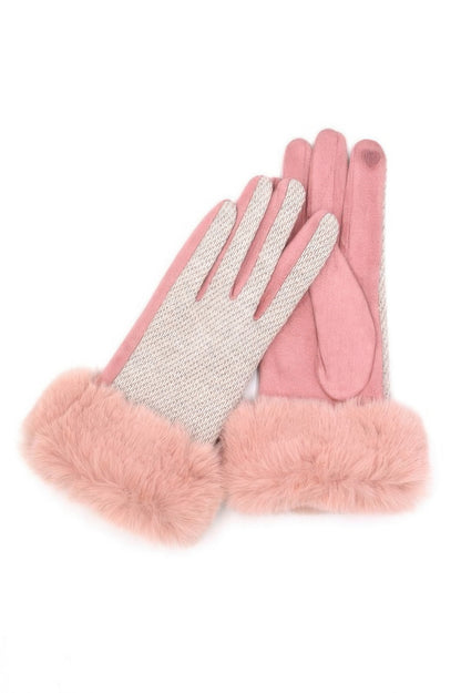 Faux Fur Cuff Mixed Color Smart Touch Gloves - It's a Girly Place