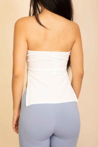 Strapless Ribbed Side-slit Flare Top