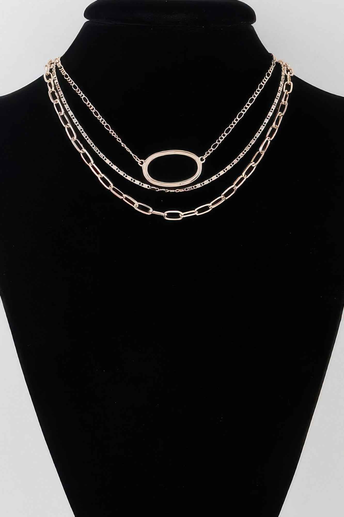 Triple Open Oval Chain Necklace