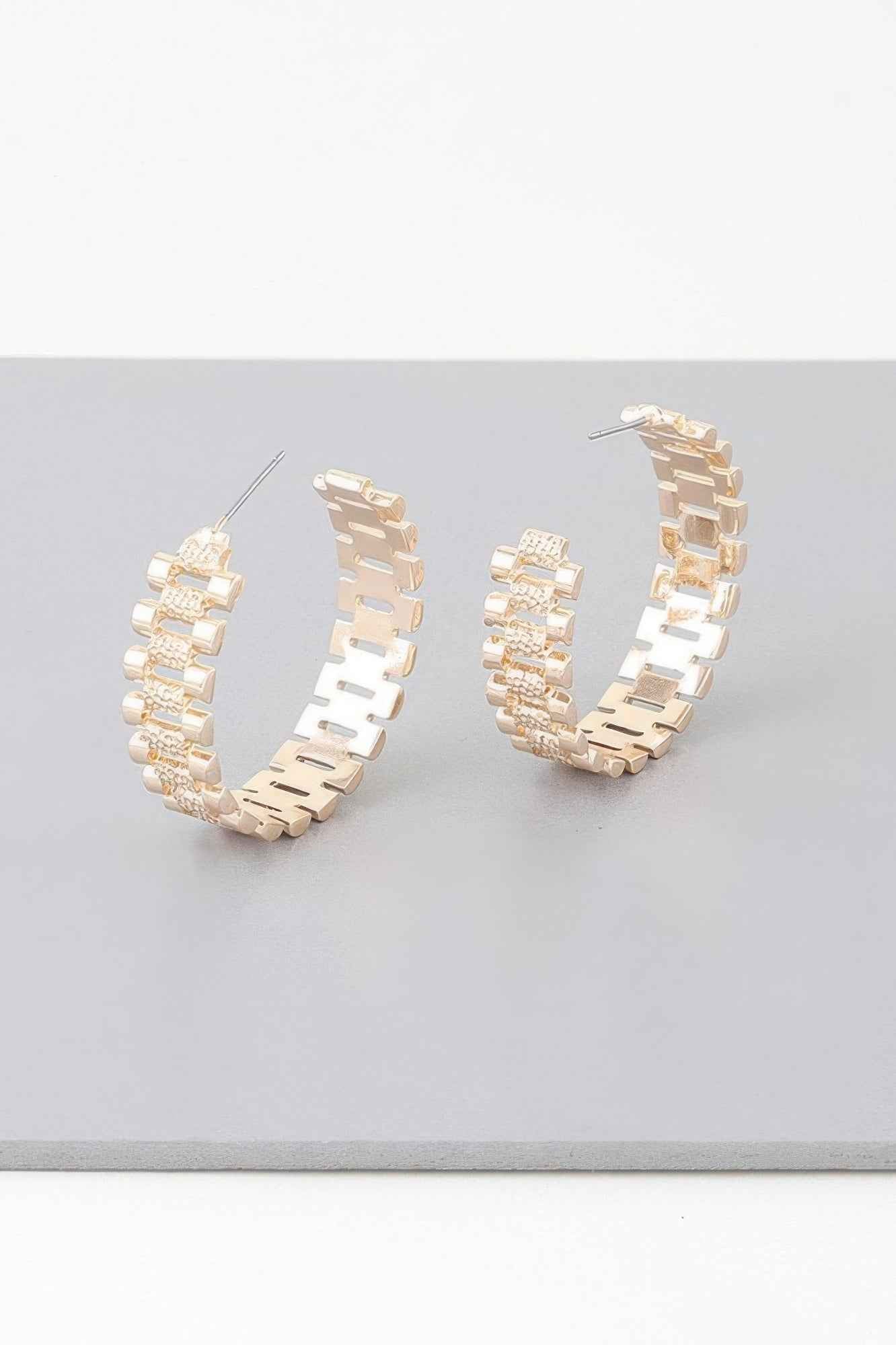 Triple Box Chain Hoop Earrings