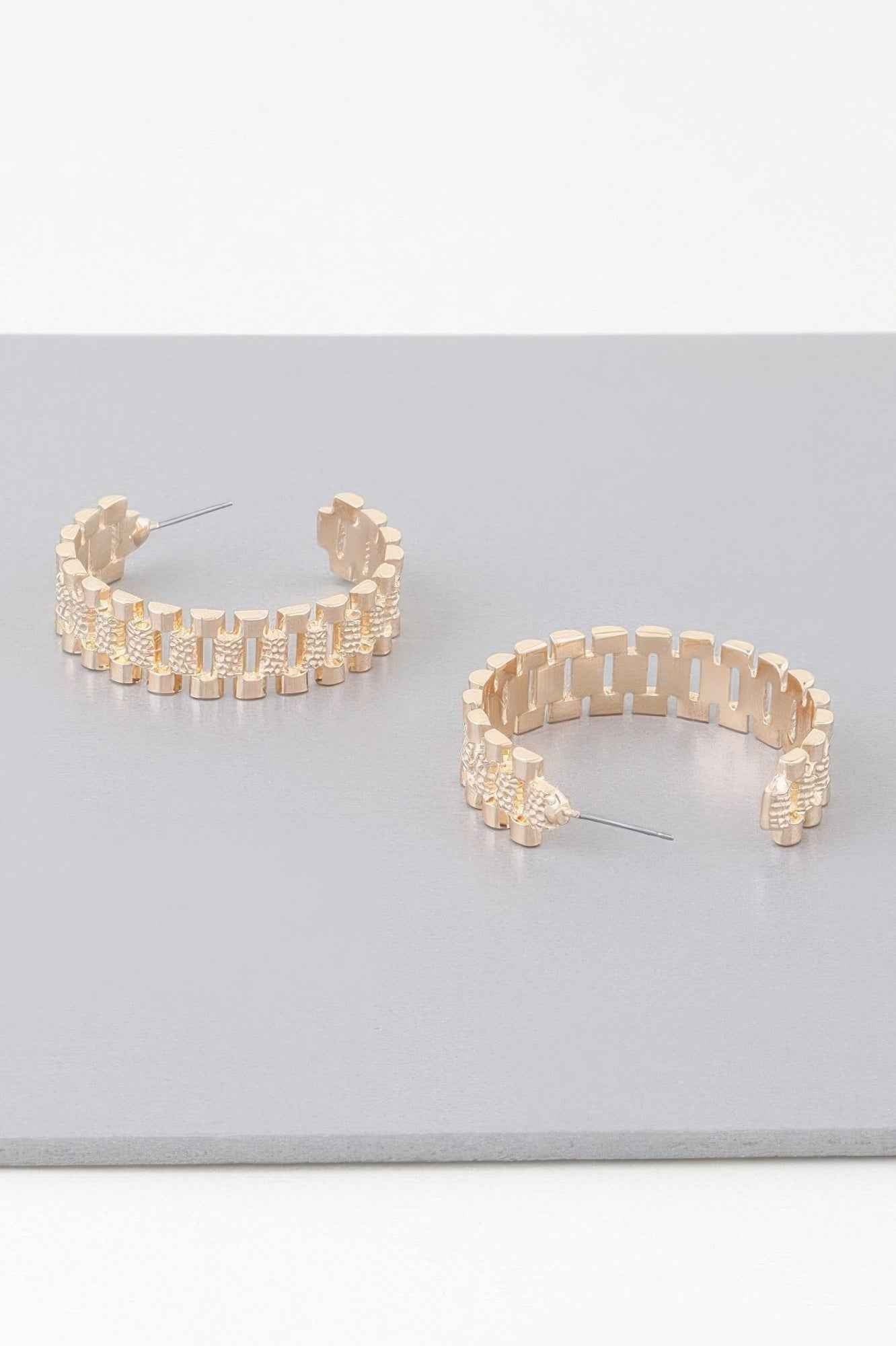 Triple Box Chain Hoop Earrings