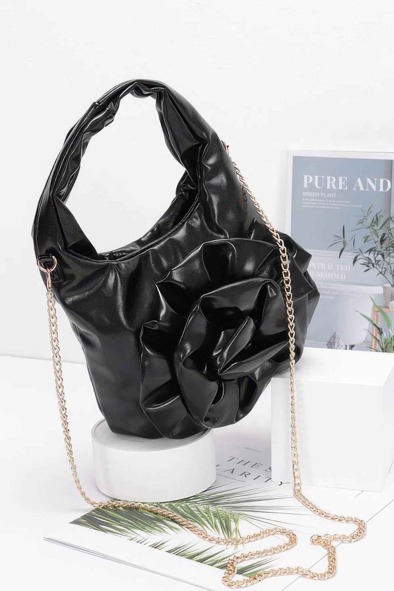 Metallic Big Flower Handle Bag