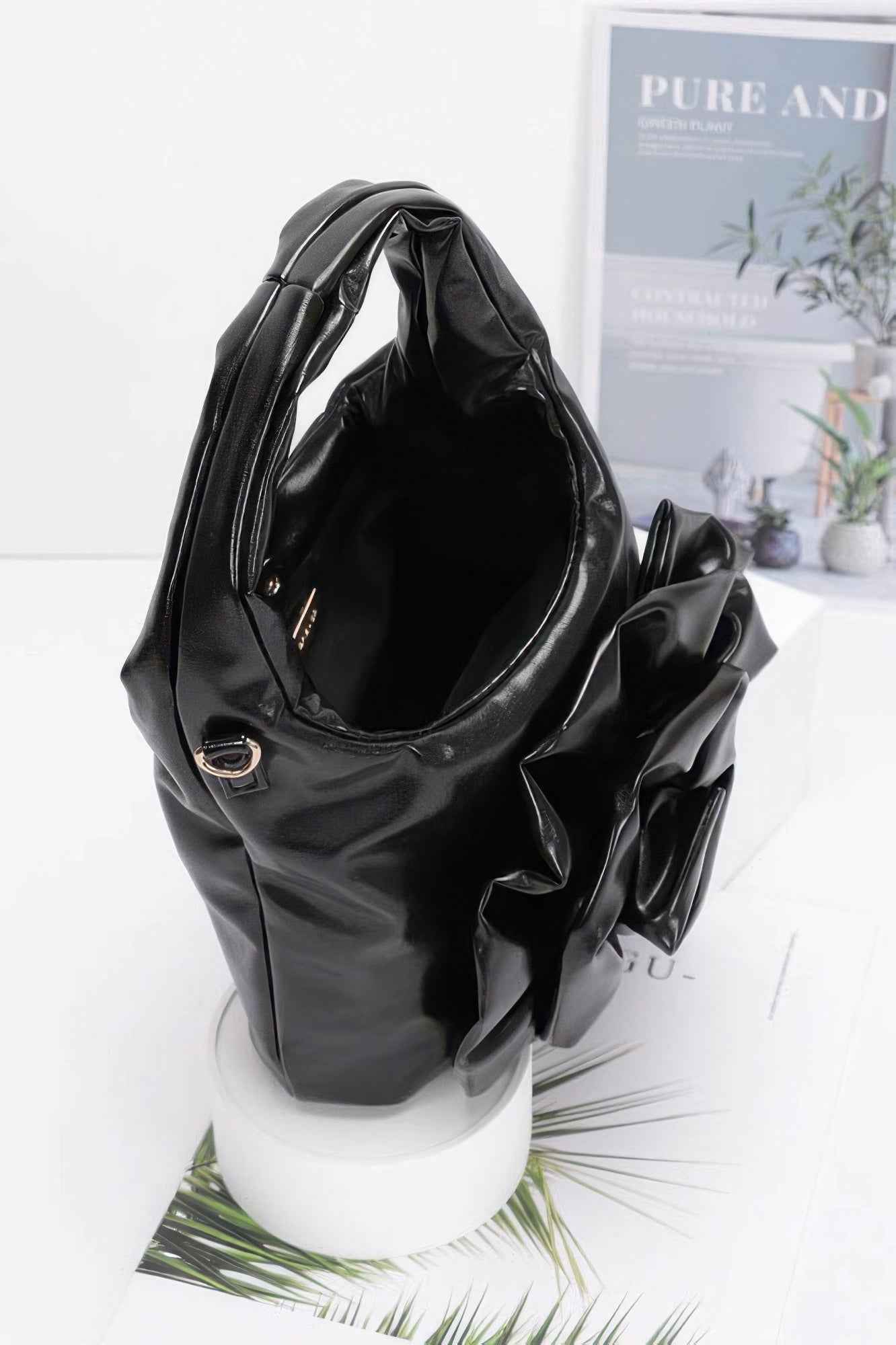 Metallic Big Flower Handle Bag