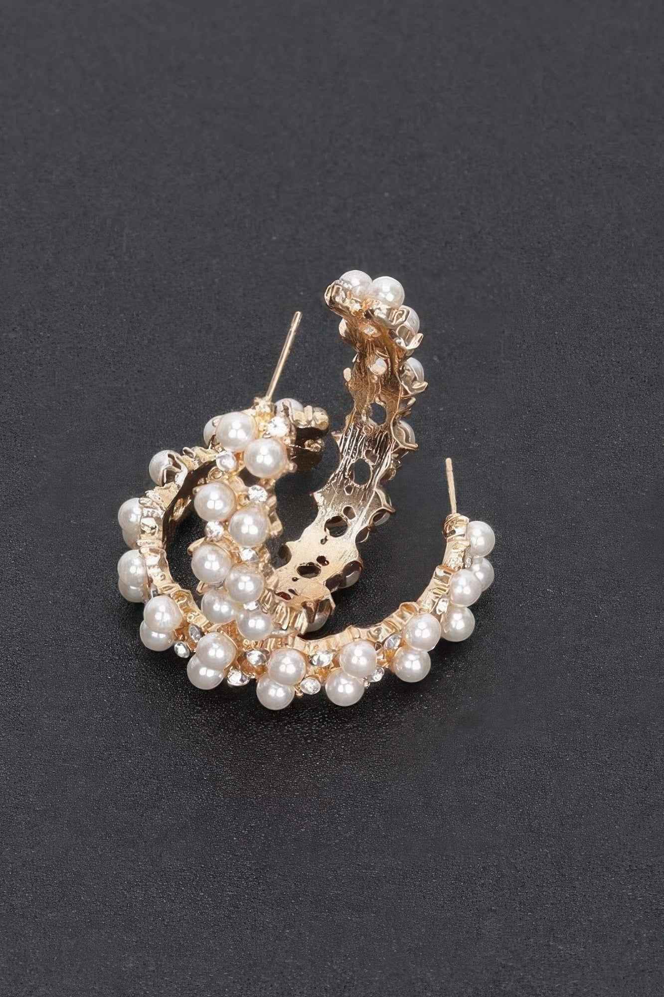 Pearl-embellished Gold Hoop Earrings