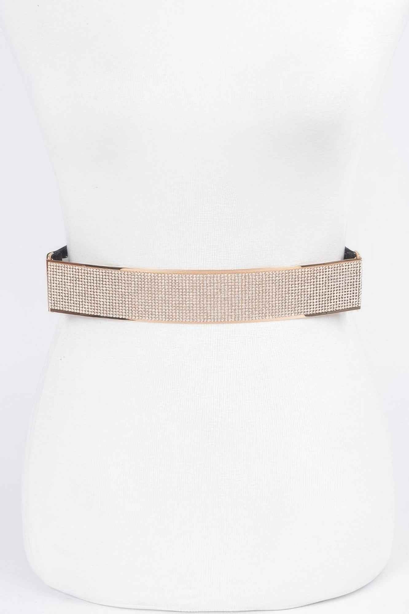 Rhinestone Metal Plate Elastic Belt