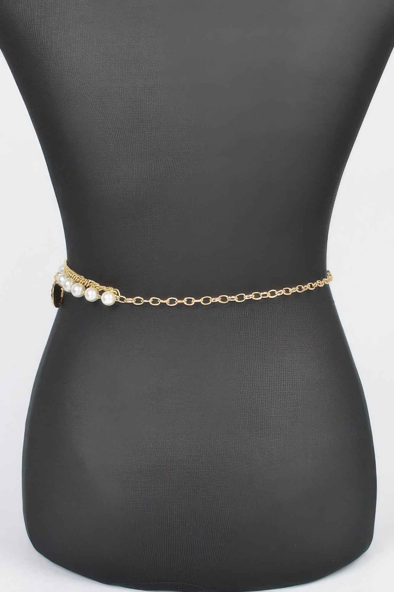 Faux Pearl Round Metal Plus Size Chain Belt