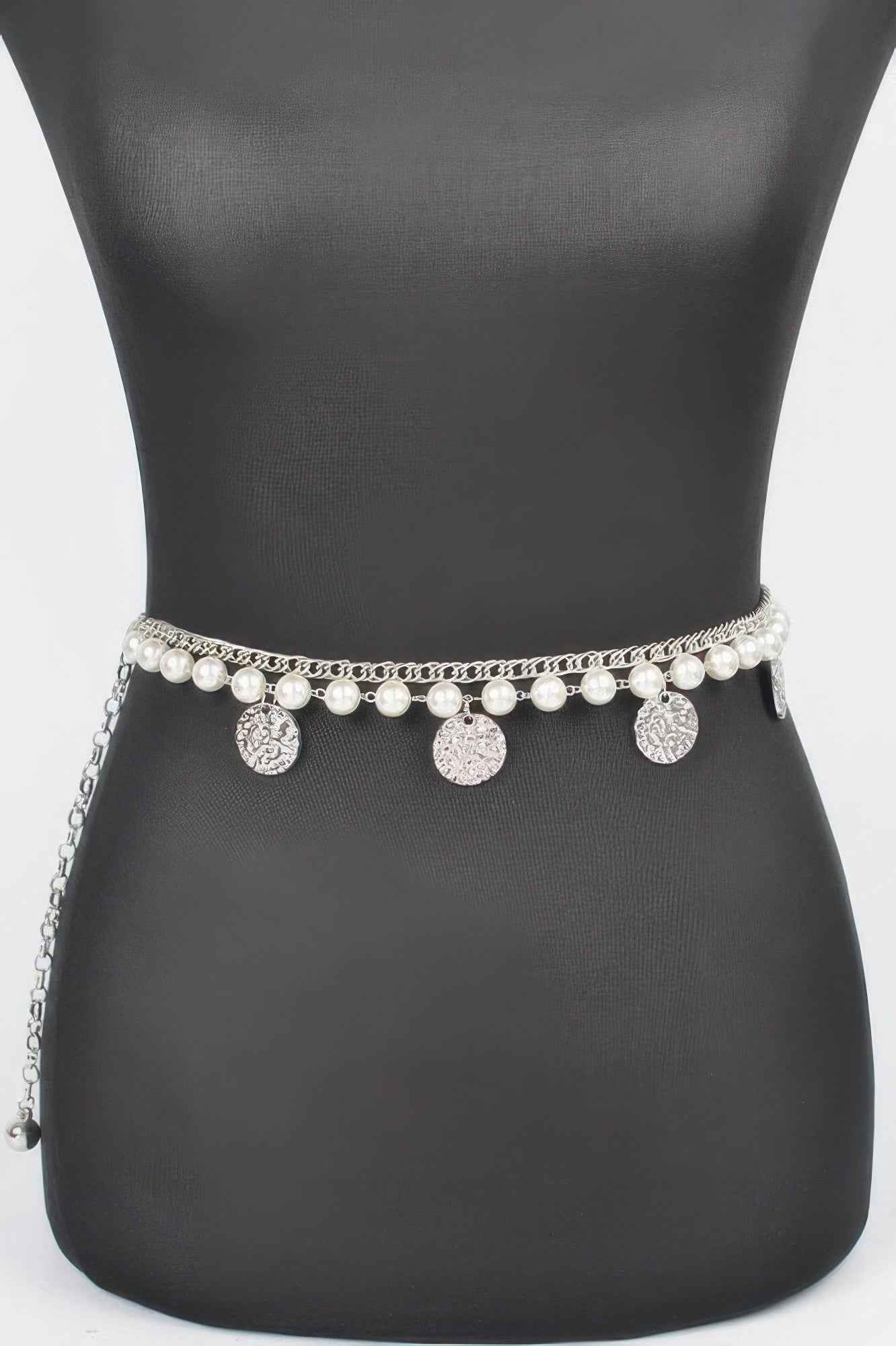 Faux Pearl Round Metal Plus Size Chain Belt