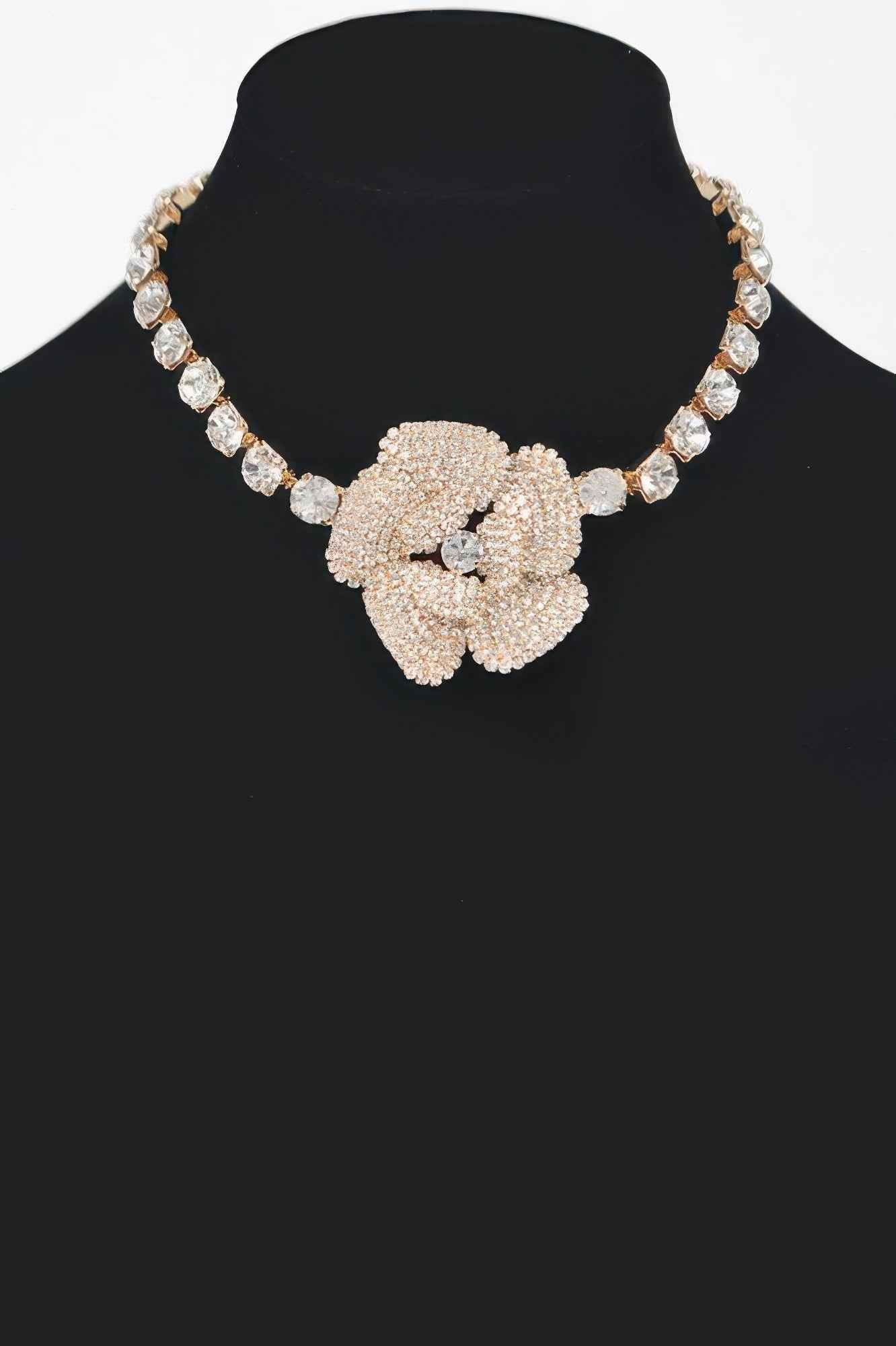 Rhinestone Faux Pearl Flower Choker
