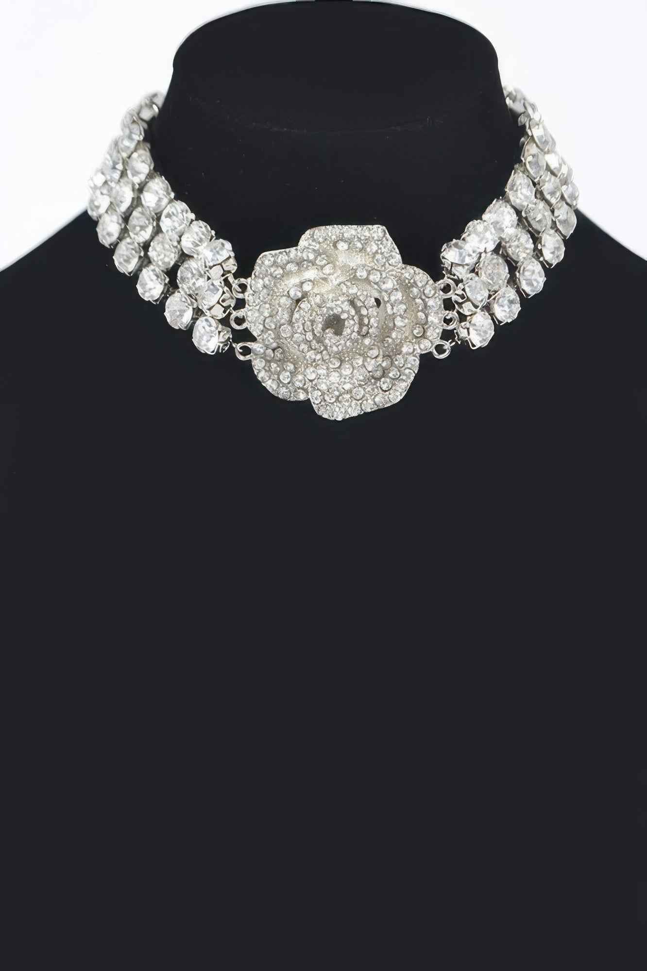 Multi Rhinestone Flower Choker
