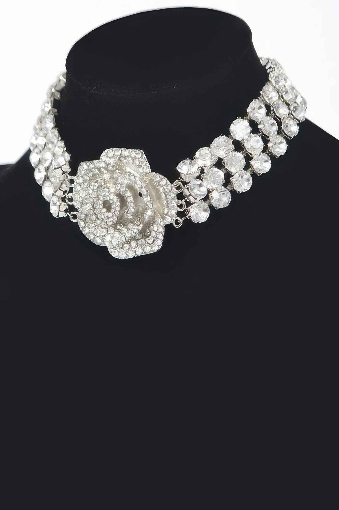 Multi Rhinestone Flower Choker