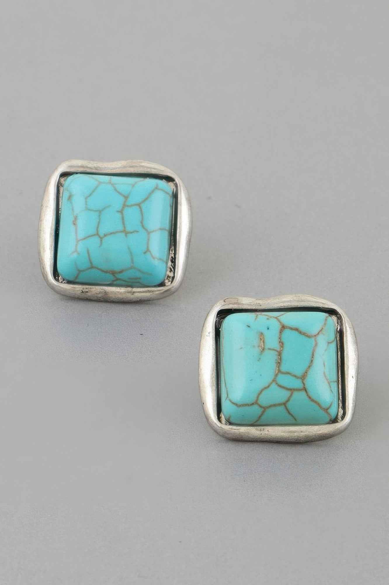 Antique Stone Cubic Stud Earrings