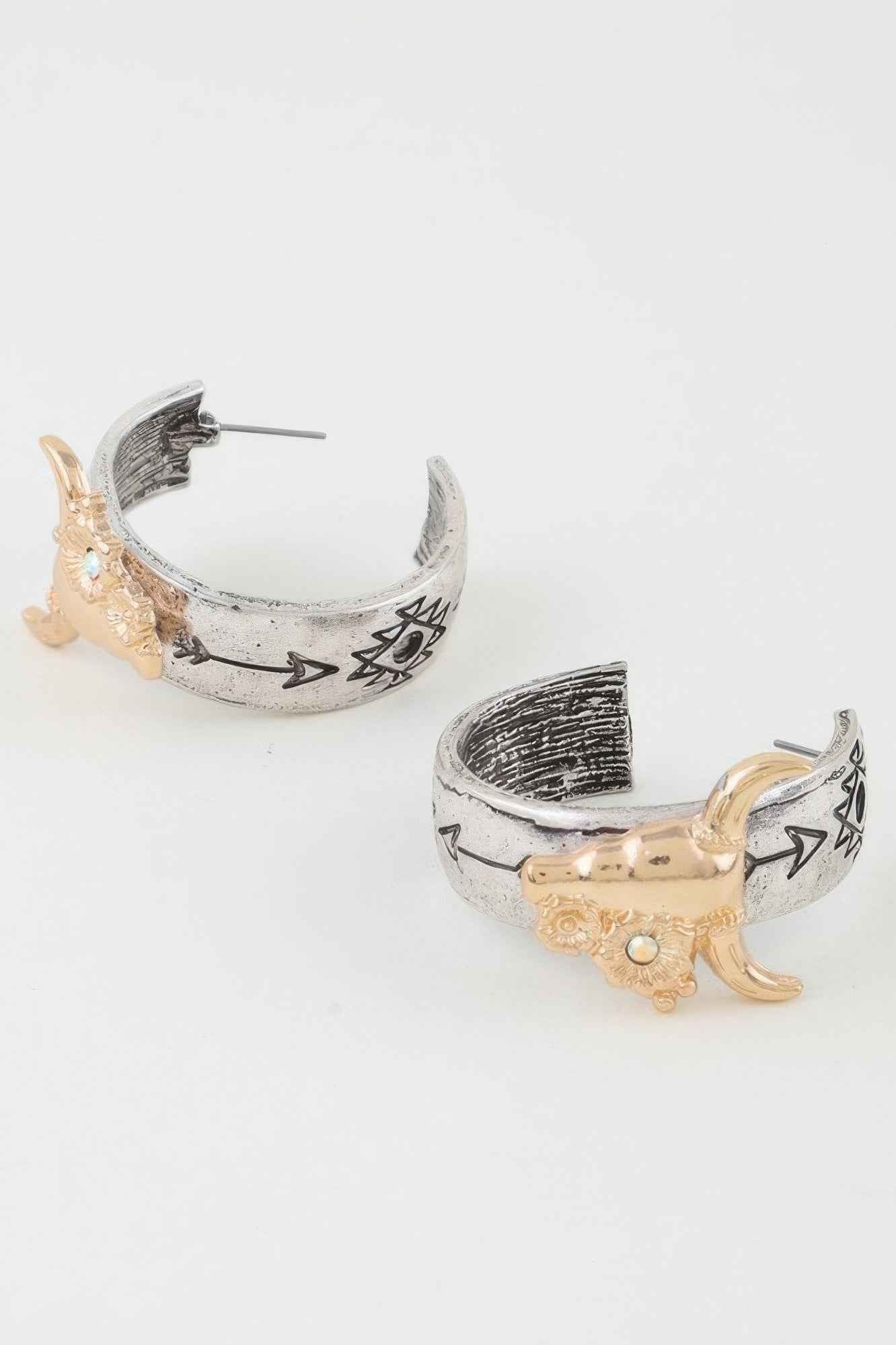 Native Flower Bull Hoop Earrings