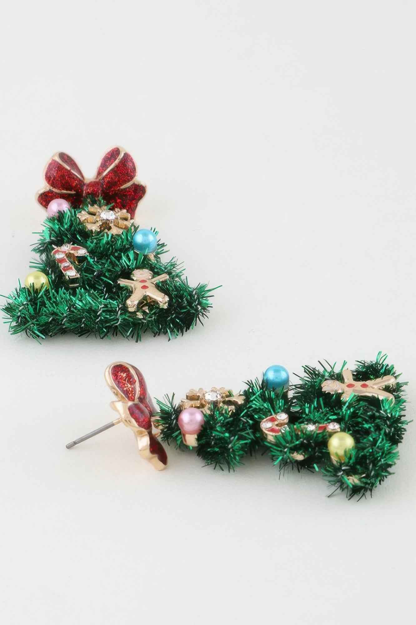 Ribbon Christmas Tree Drop Earrings