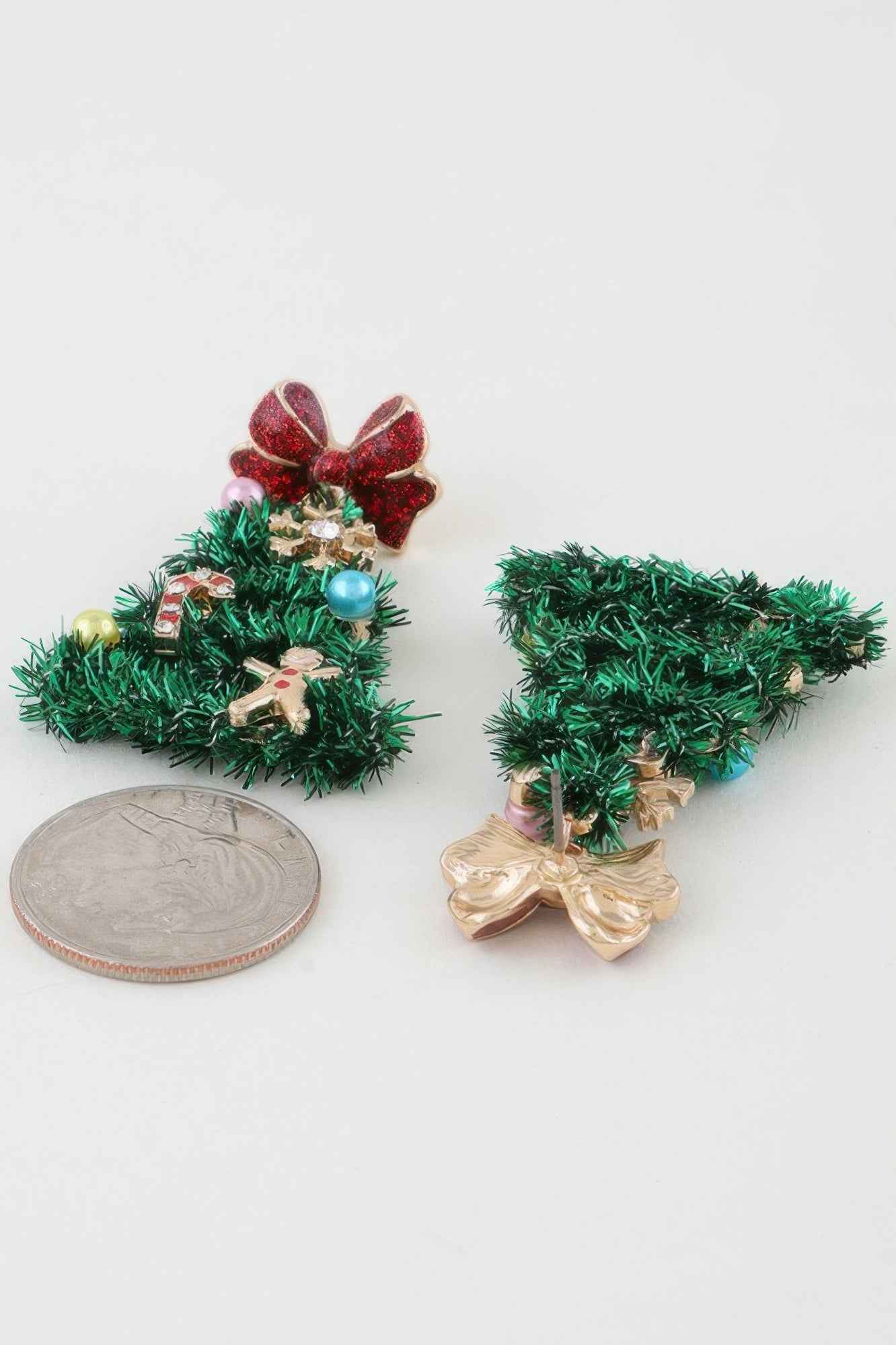 Ribbon Christmas Tree Drop Earrings