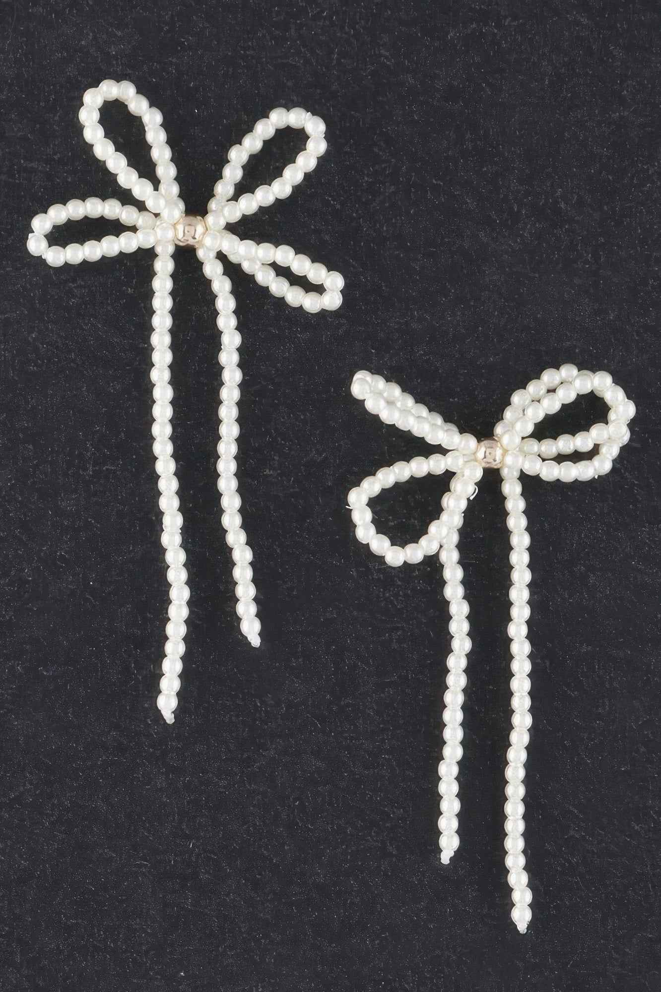 Double Pearl Ribbon Drop Earrings