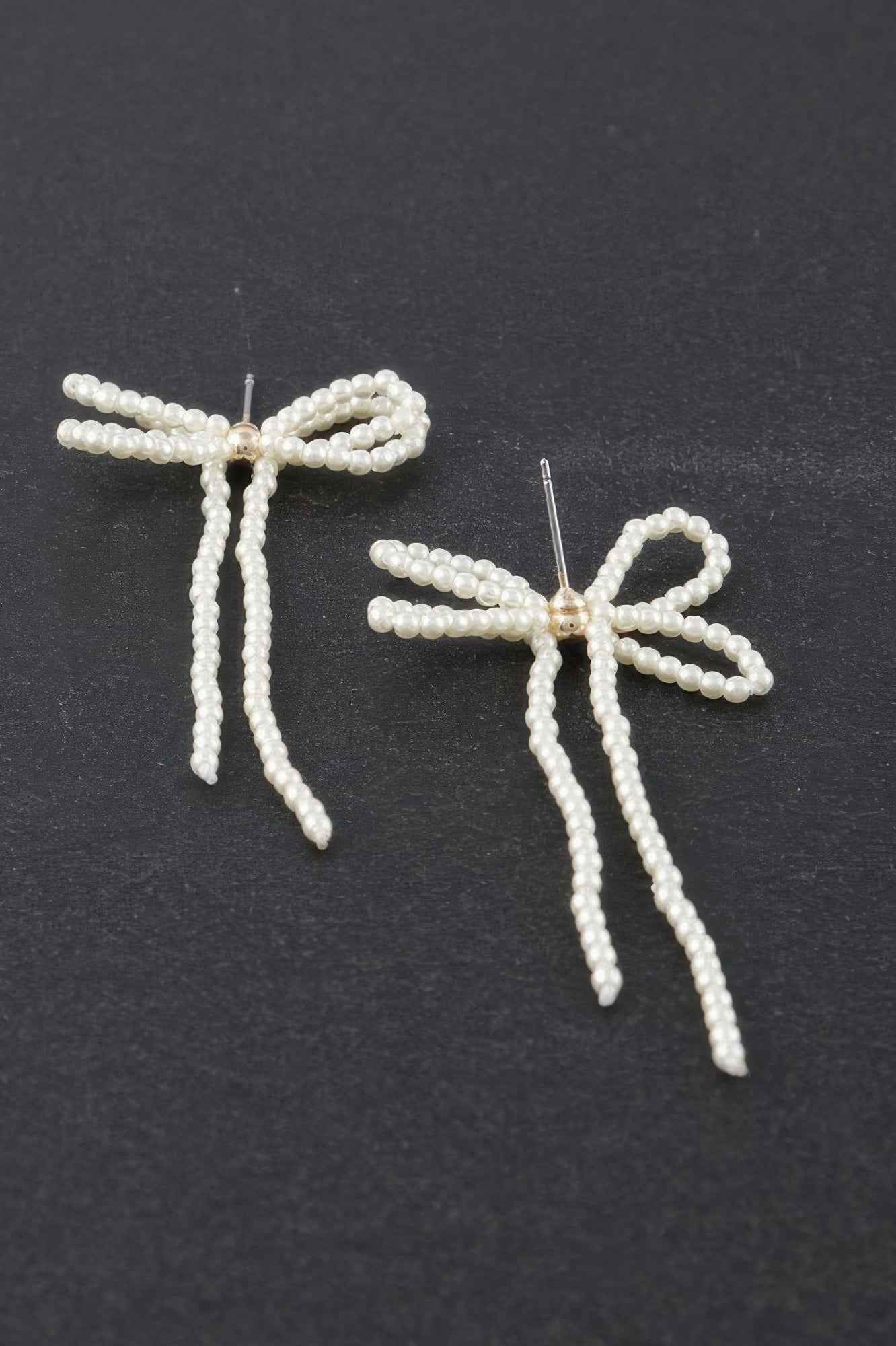 Double Pearl Ribbon Drop Earrings