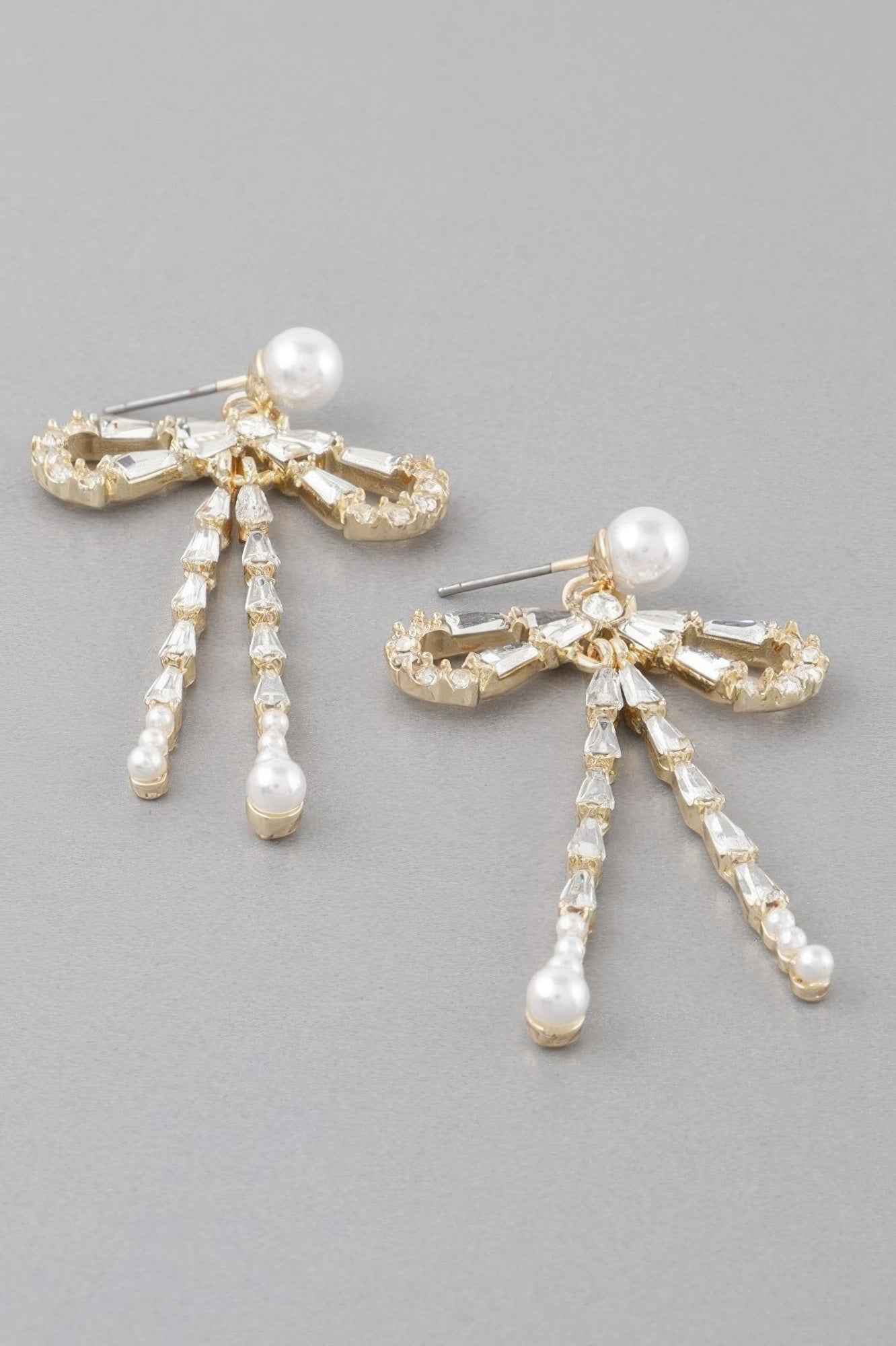 Crystal Pearl Ribbon Earrings