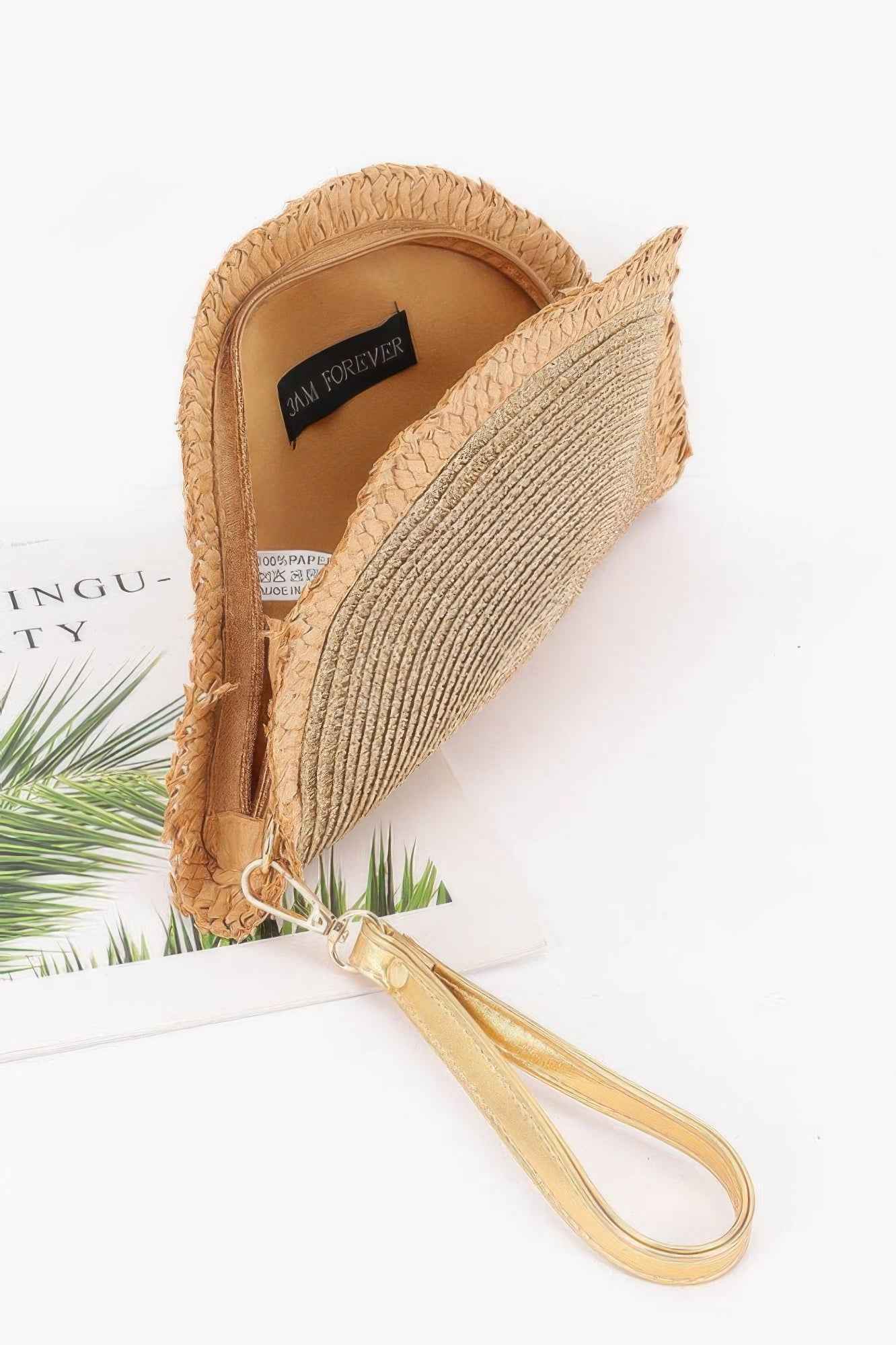 Metallic Faux Straw Clutch