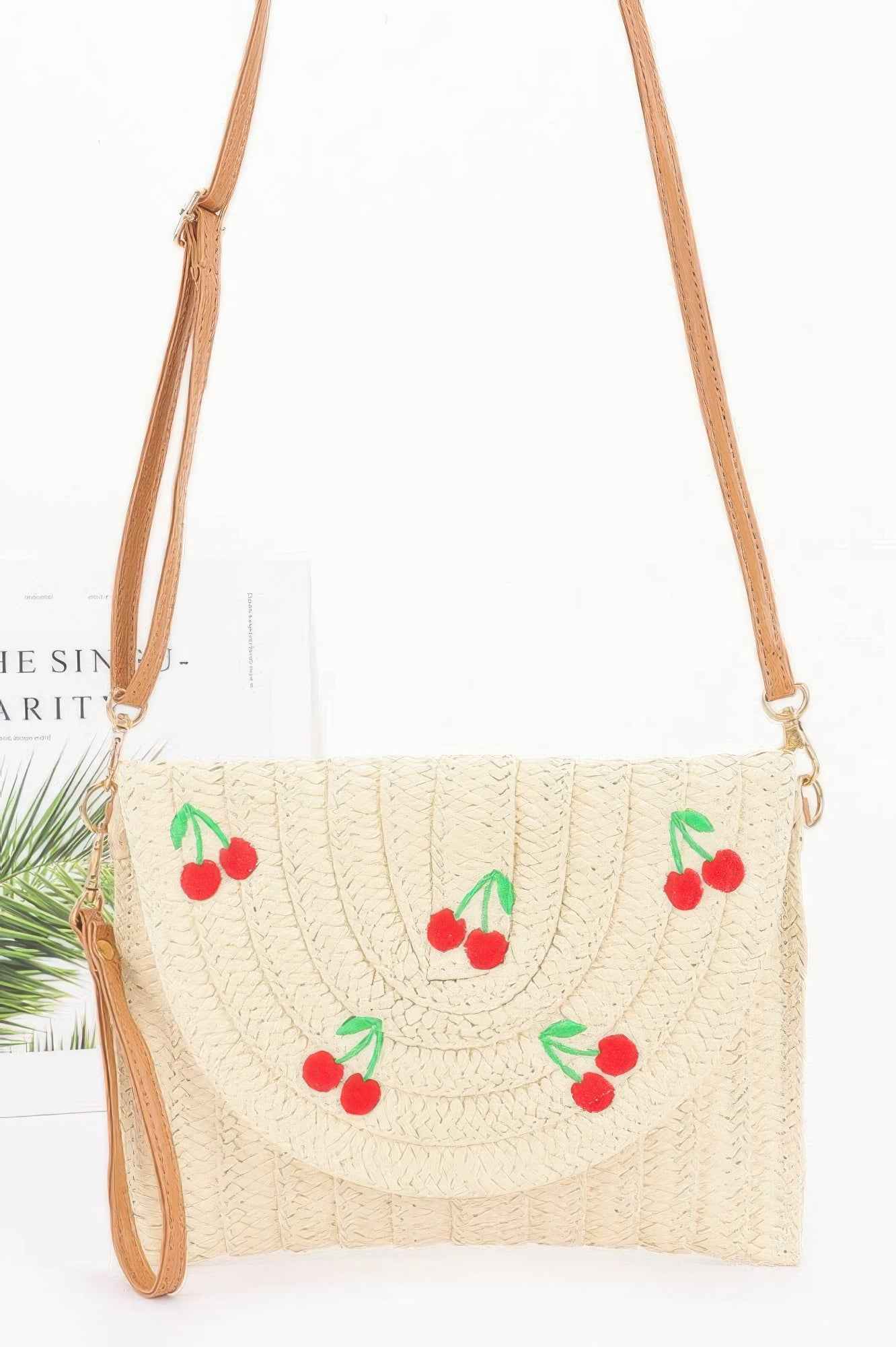 Faux Straw Cherry Clutch