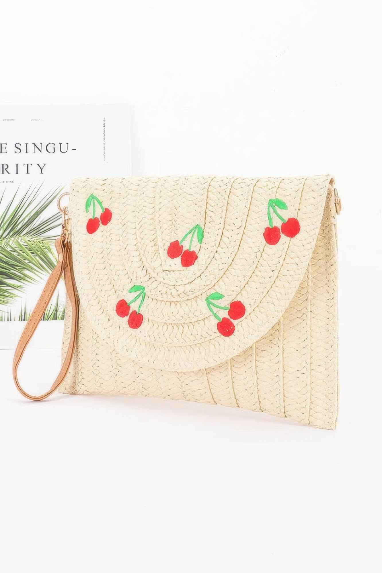 Faux Straw Cherry Clutch