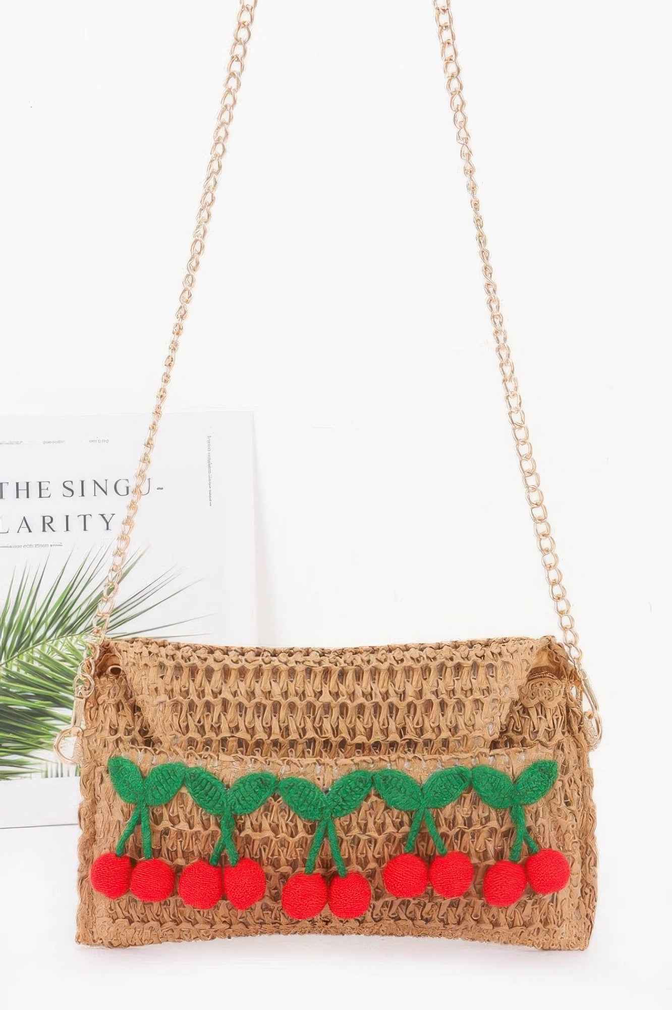 Faux Straw Cherry Clutch
