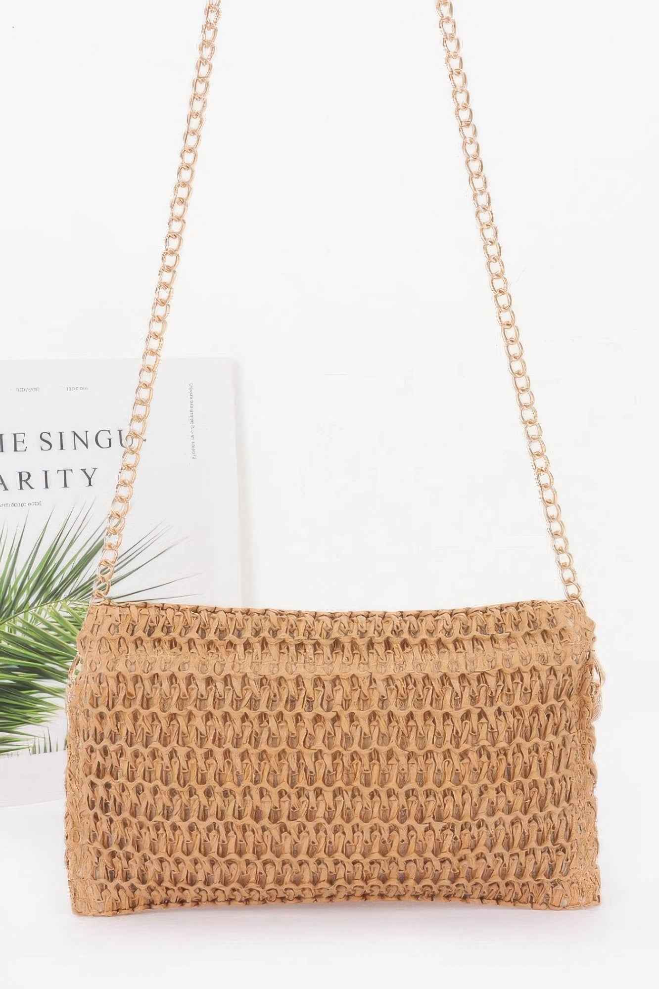 Faux Straw Cherry Clutch