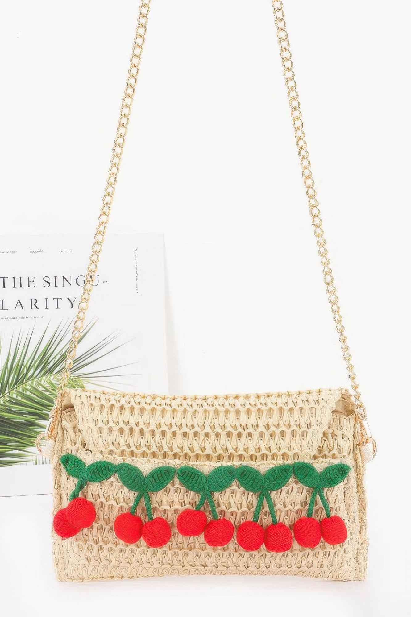 Faux Straw Cherry Clutch