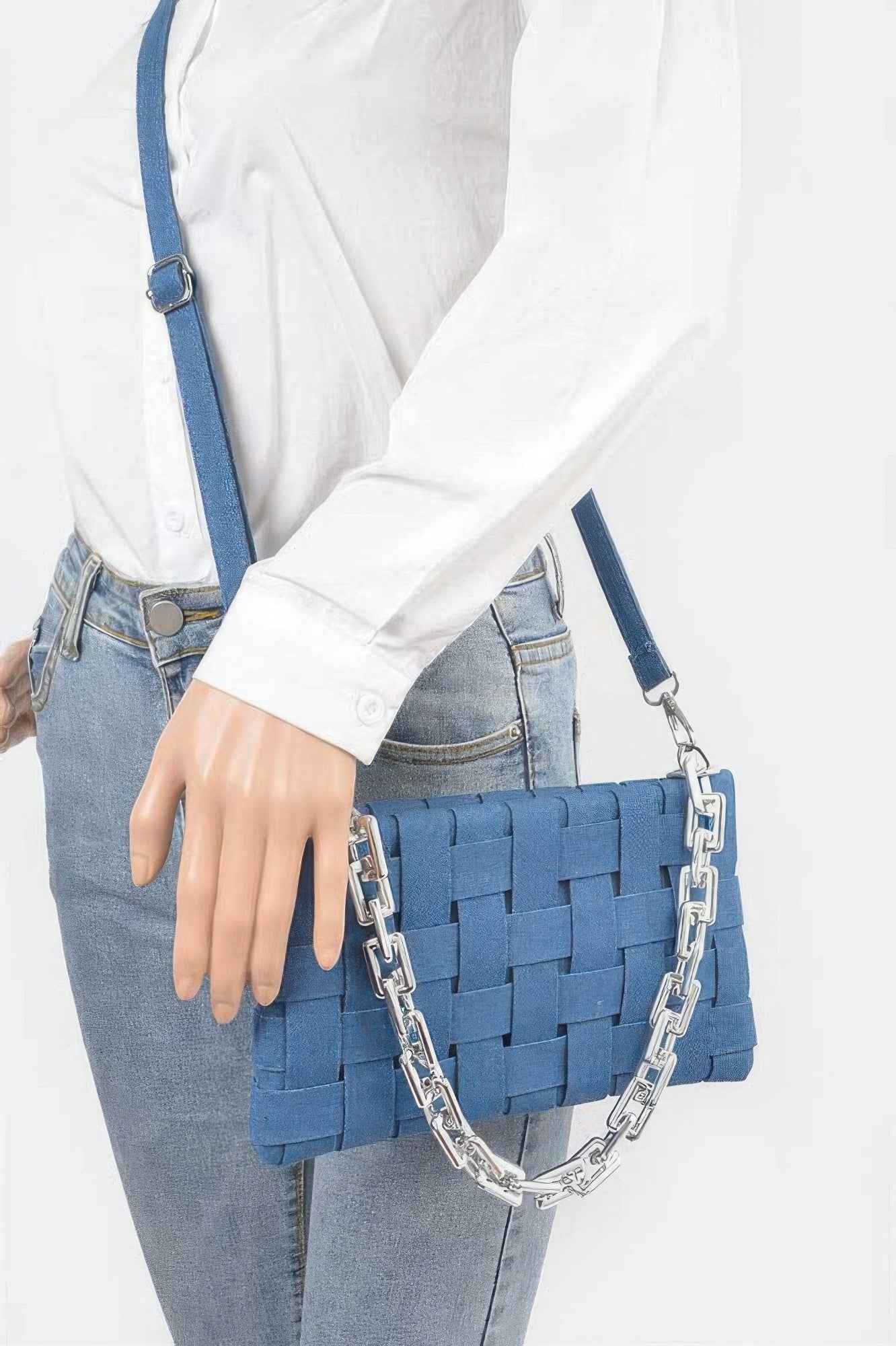 Denim Braided Chain Shoulder Bag