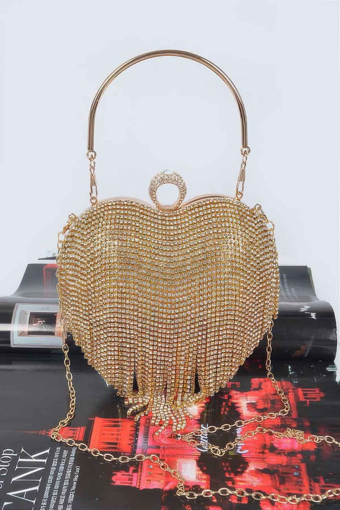 Rhinestone Fringe Heart Shape Party Bag