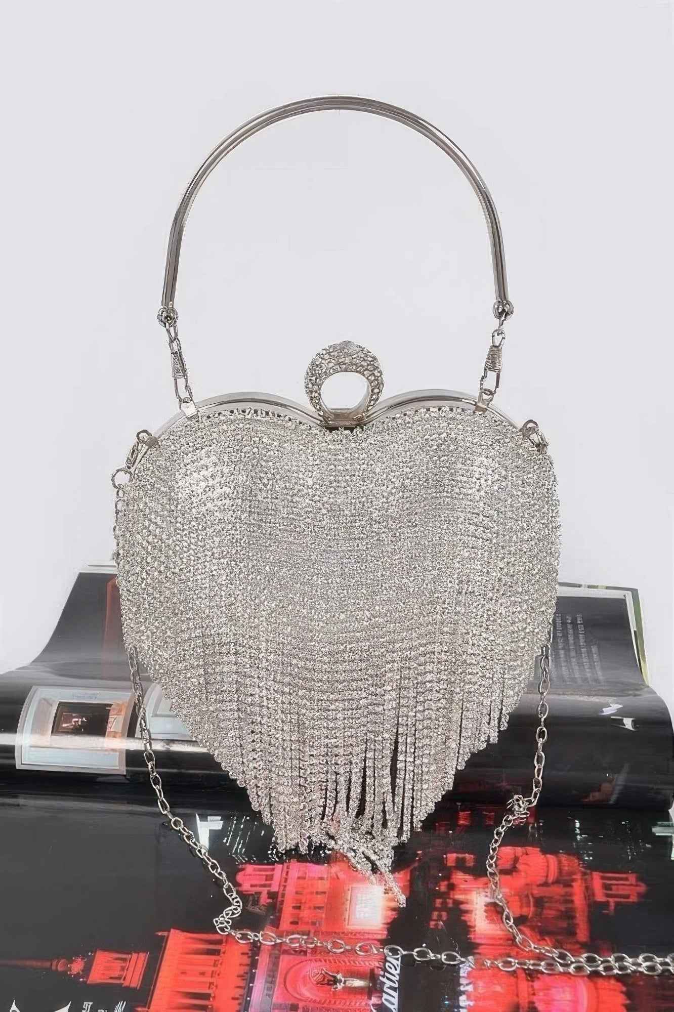 Rhinestone Fringe Heart Shape Party Bag