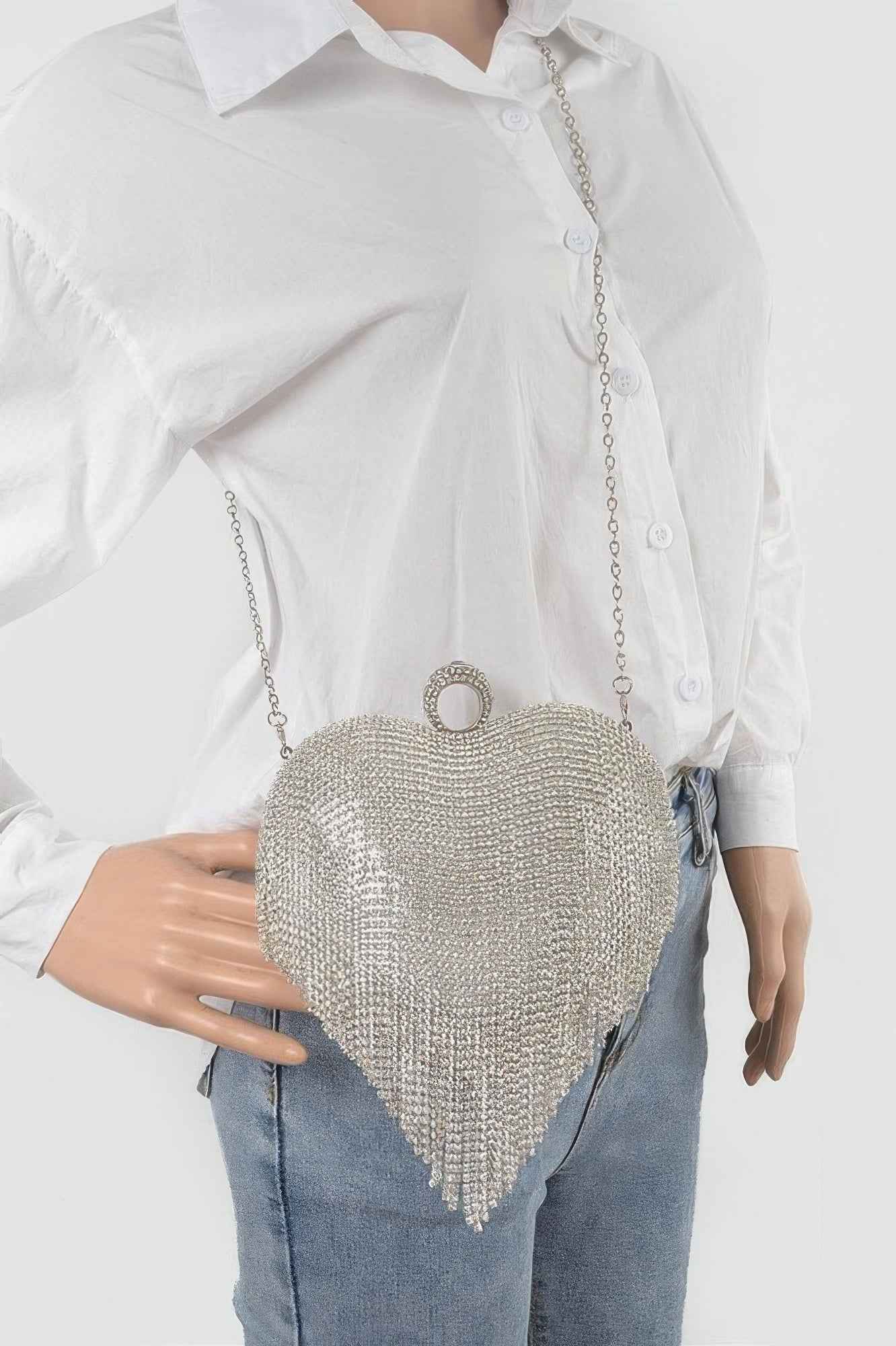 Rhinestone Fringe Heart Shape Party Bag