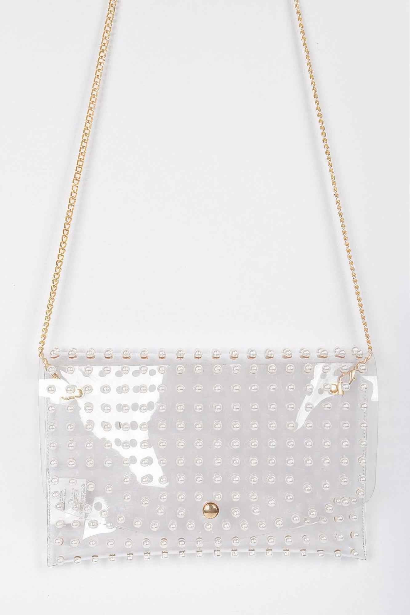 Faux Pearl Studded Transparent Envelope Clutch