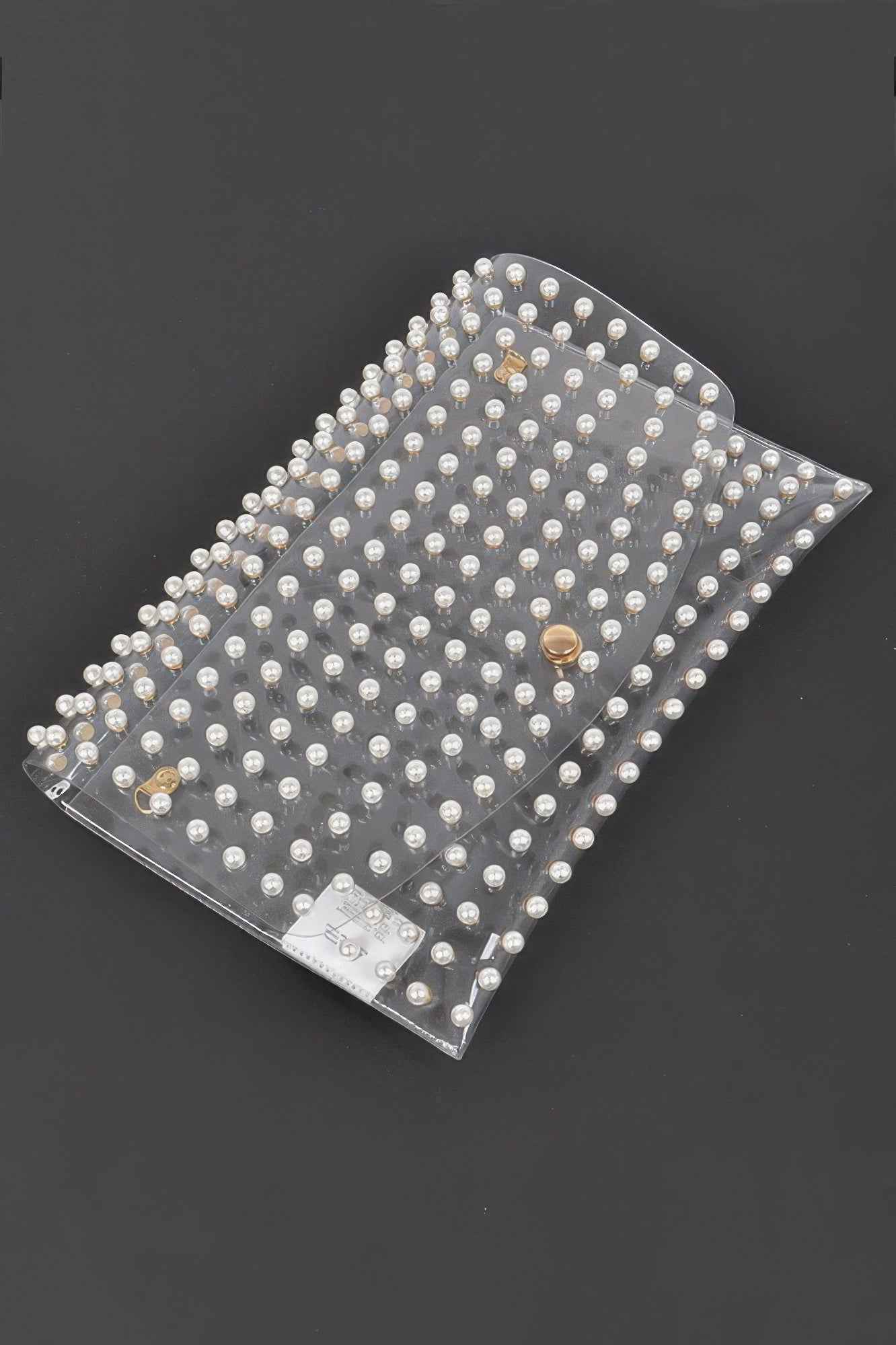 Faux Pearl Studded Transparent Envelope Clutch
