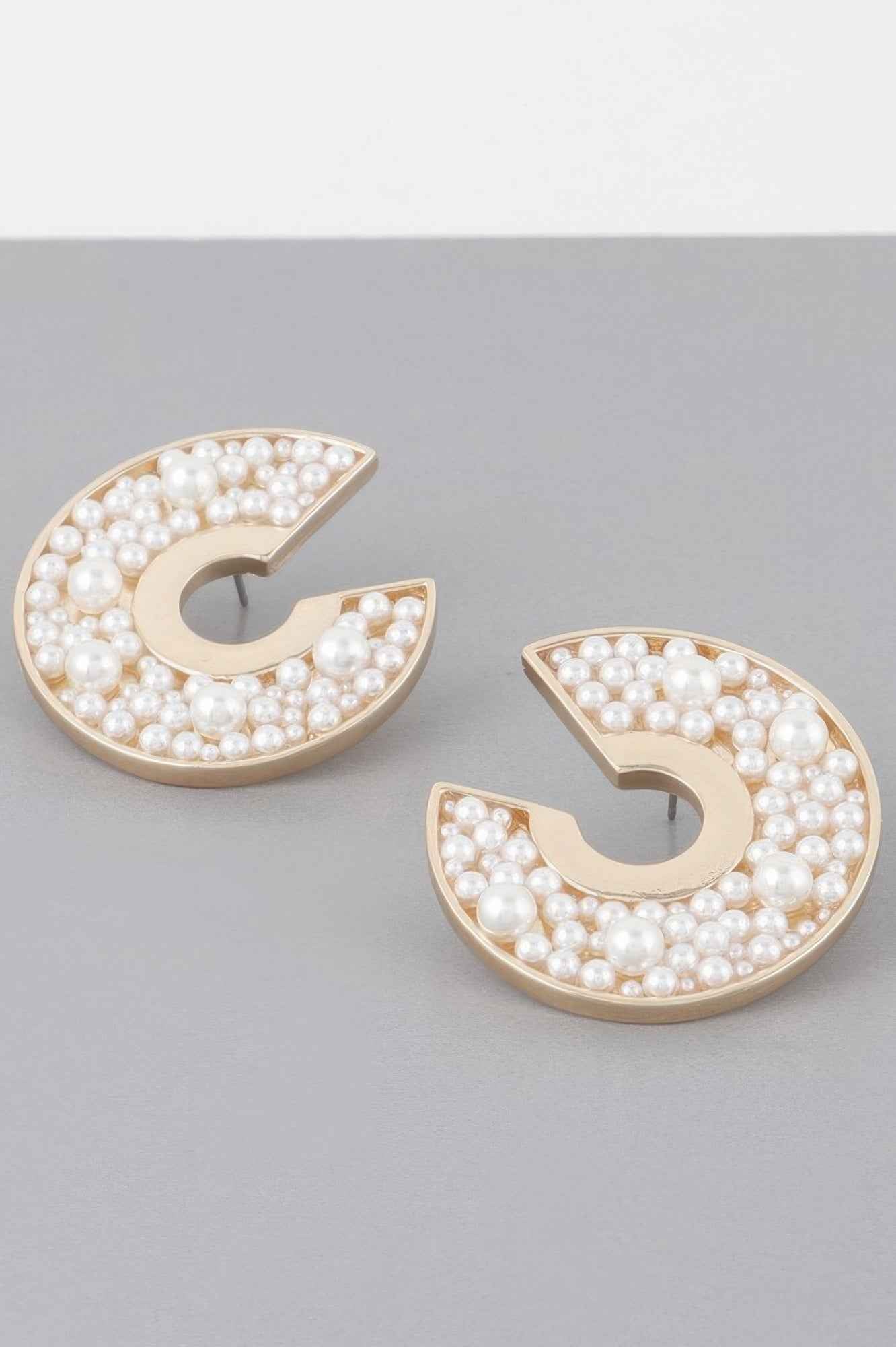 Multi Pearl Studded C Earrings