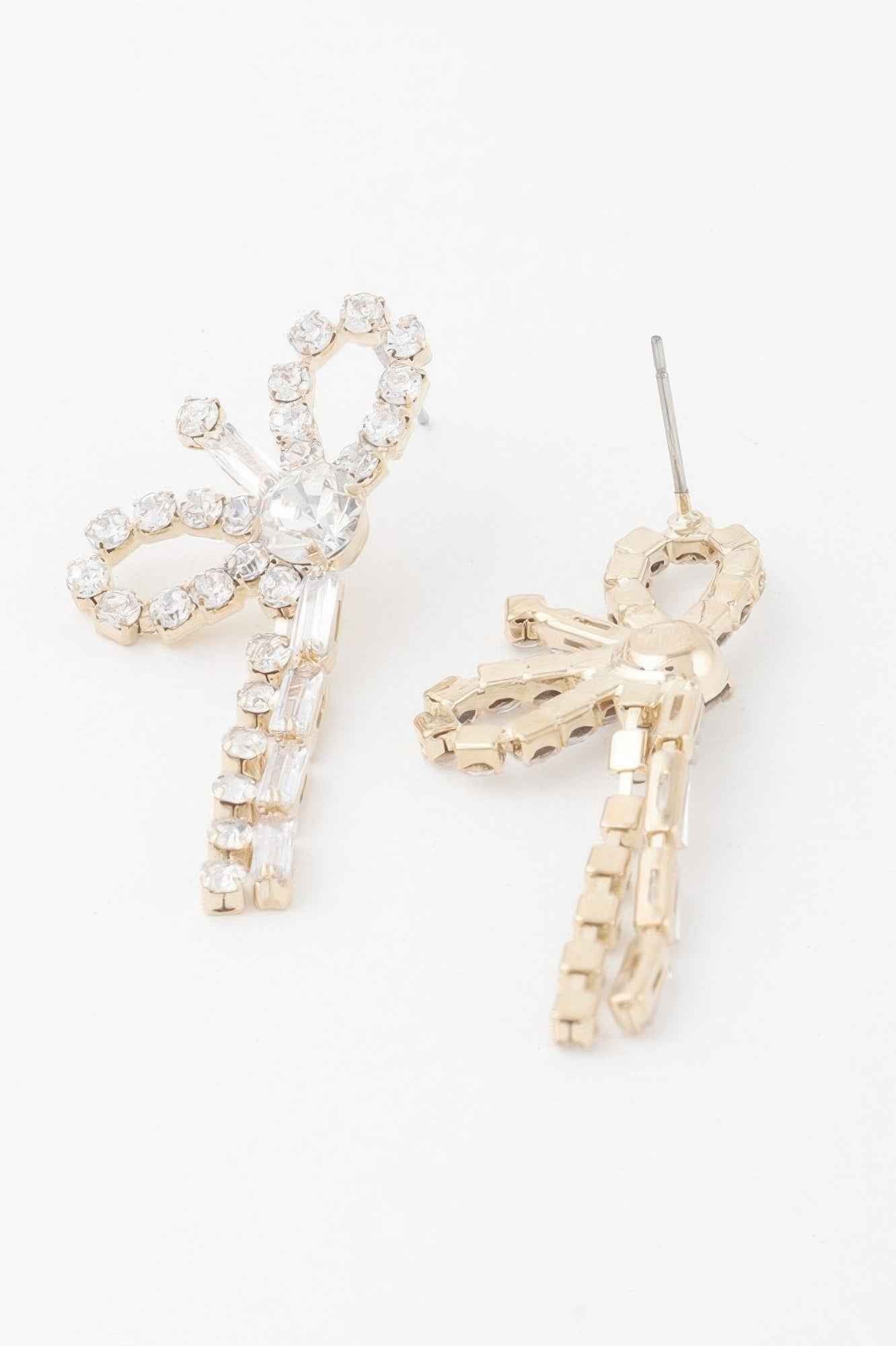 Rhinestone Ribbon Bow Earrings