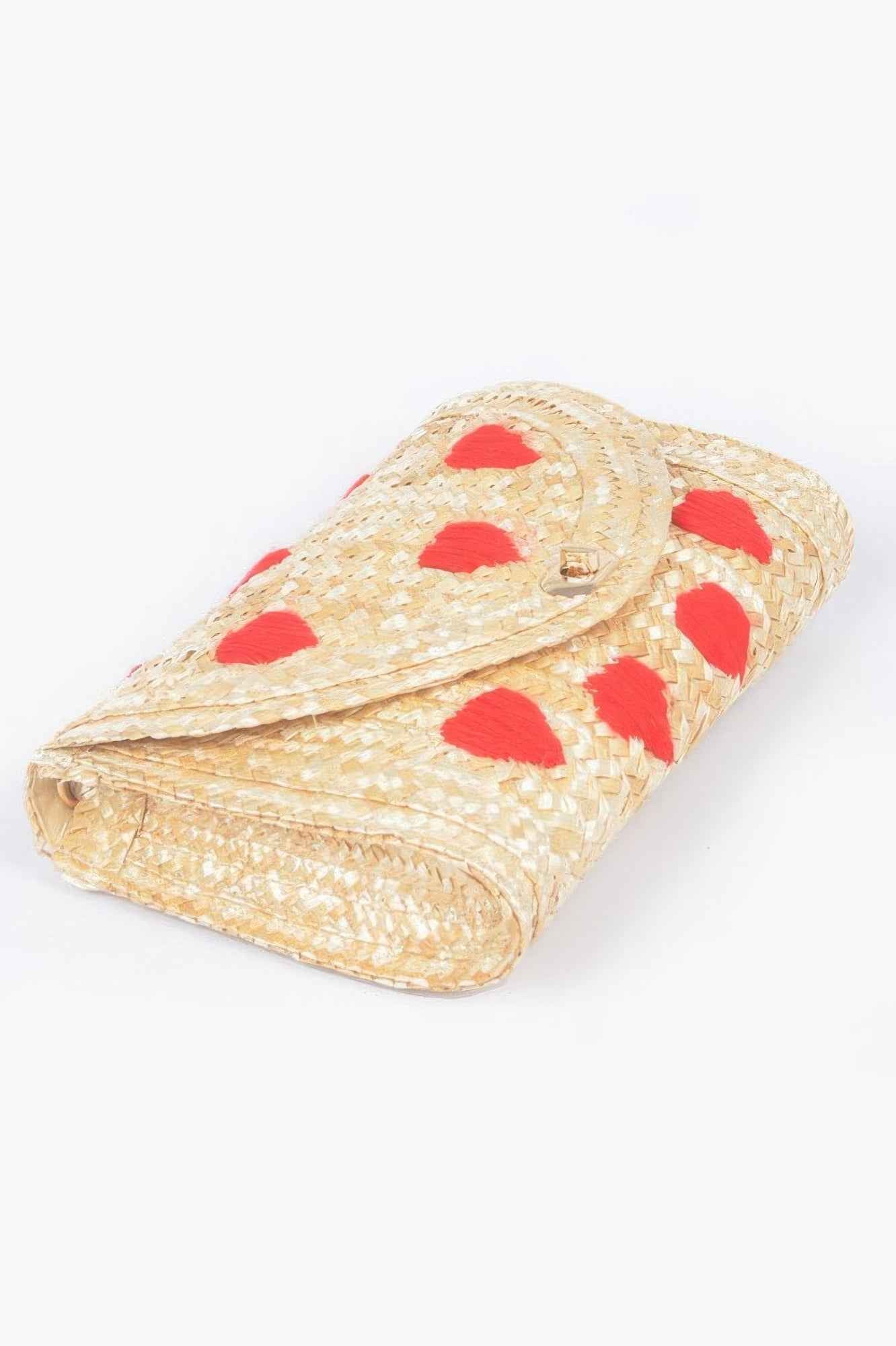 Heart Embroidery Straw Clutch