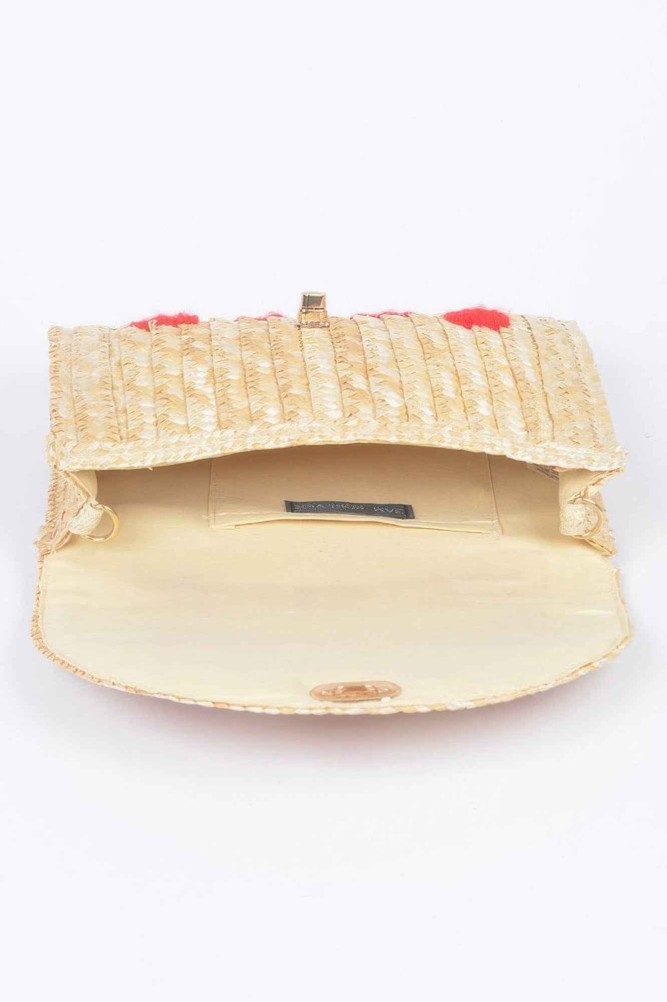 Heart Embroidery Straw Clutch