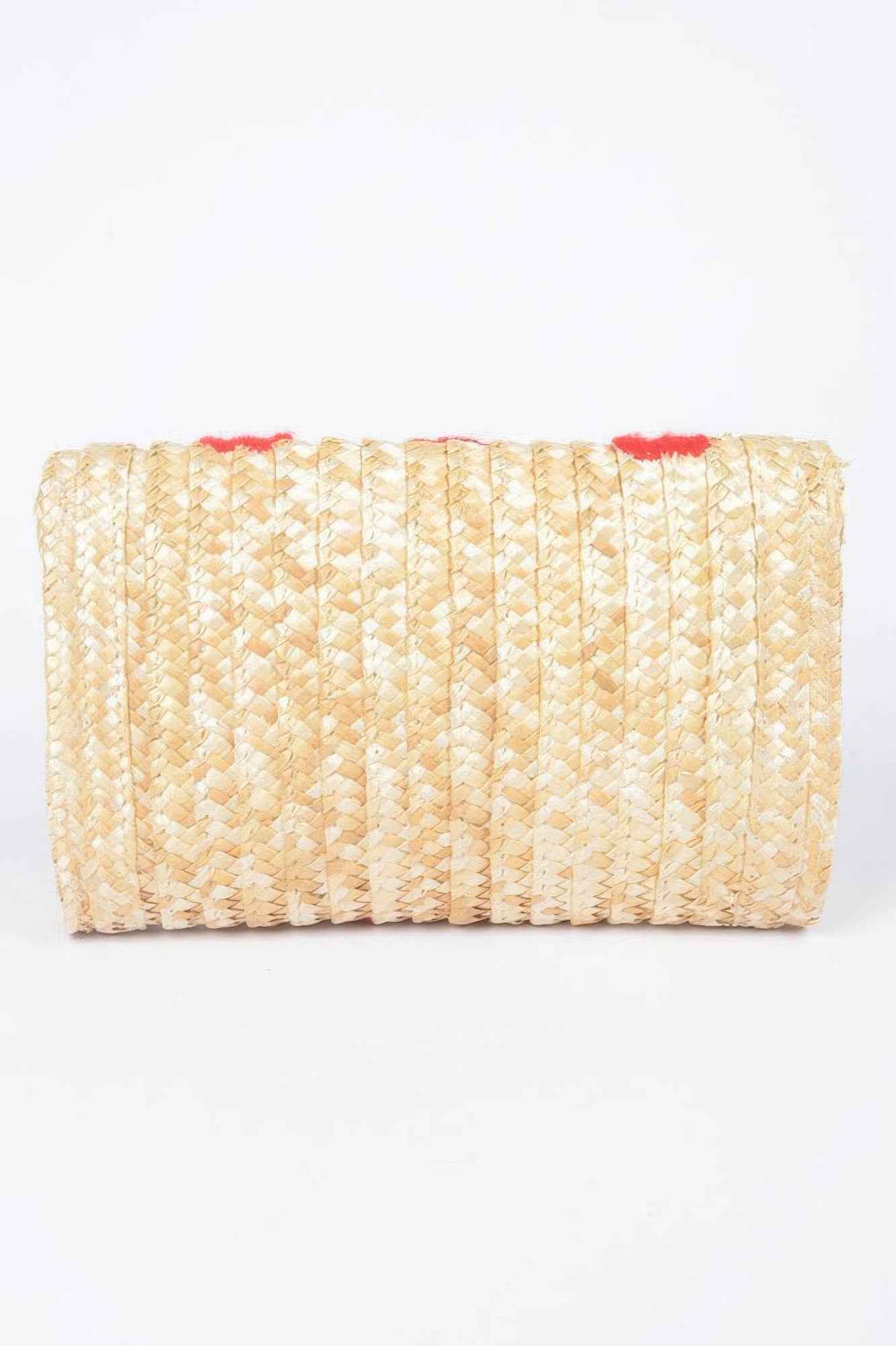Heart Embroidery Straw Clutch