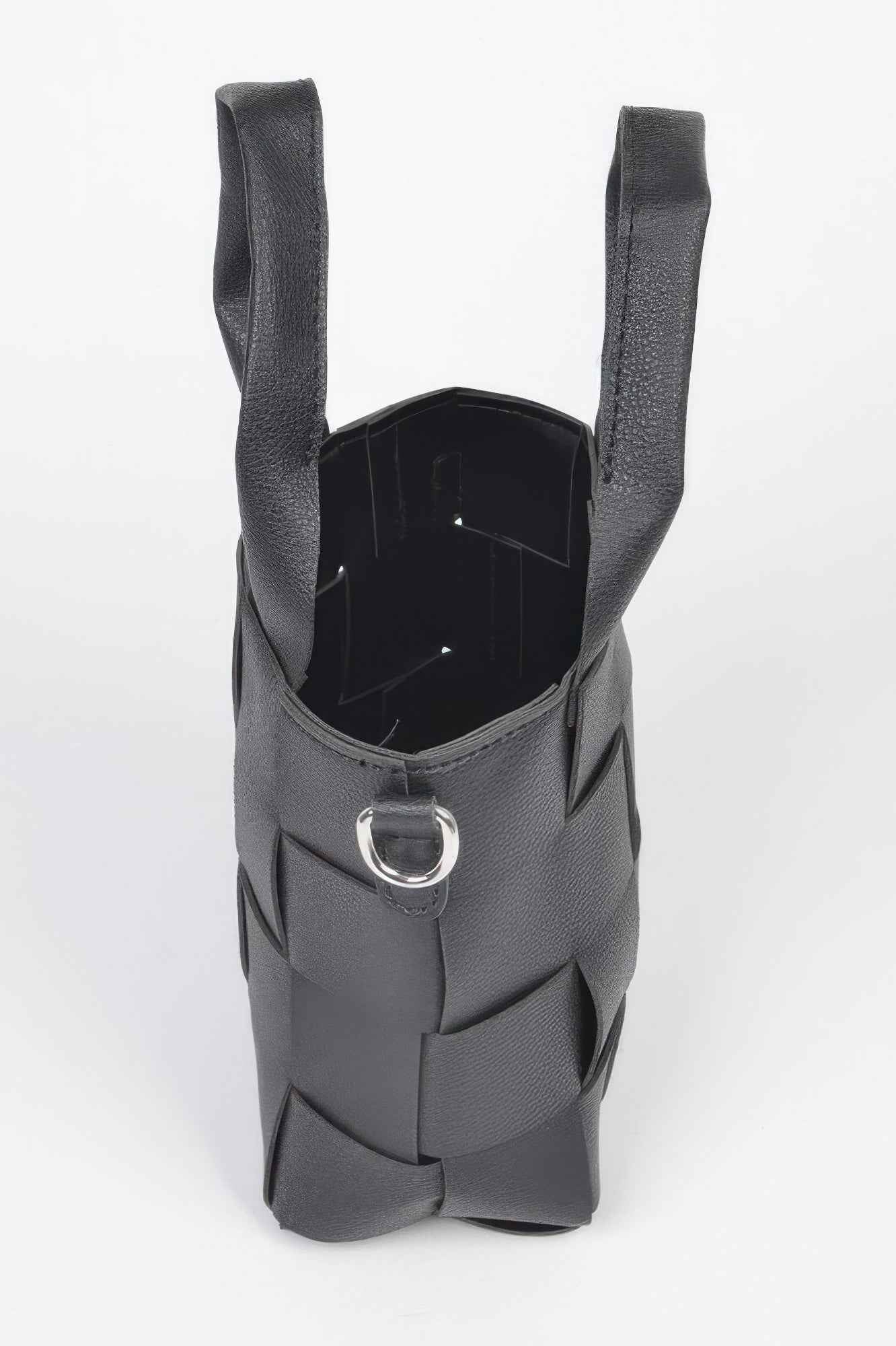 Faux Leather Braided Handle Bag W/canvas Pouch