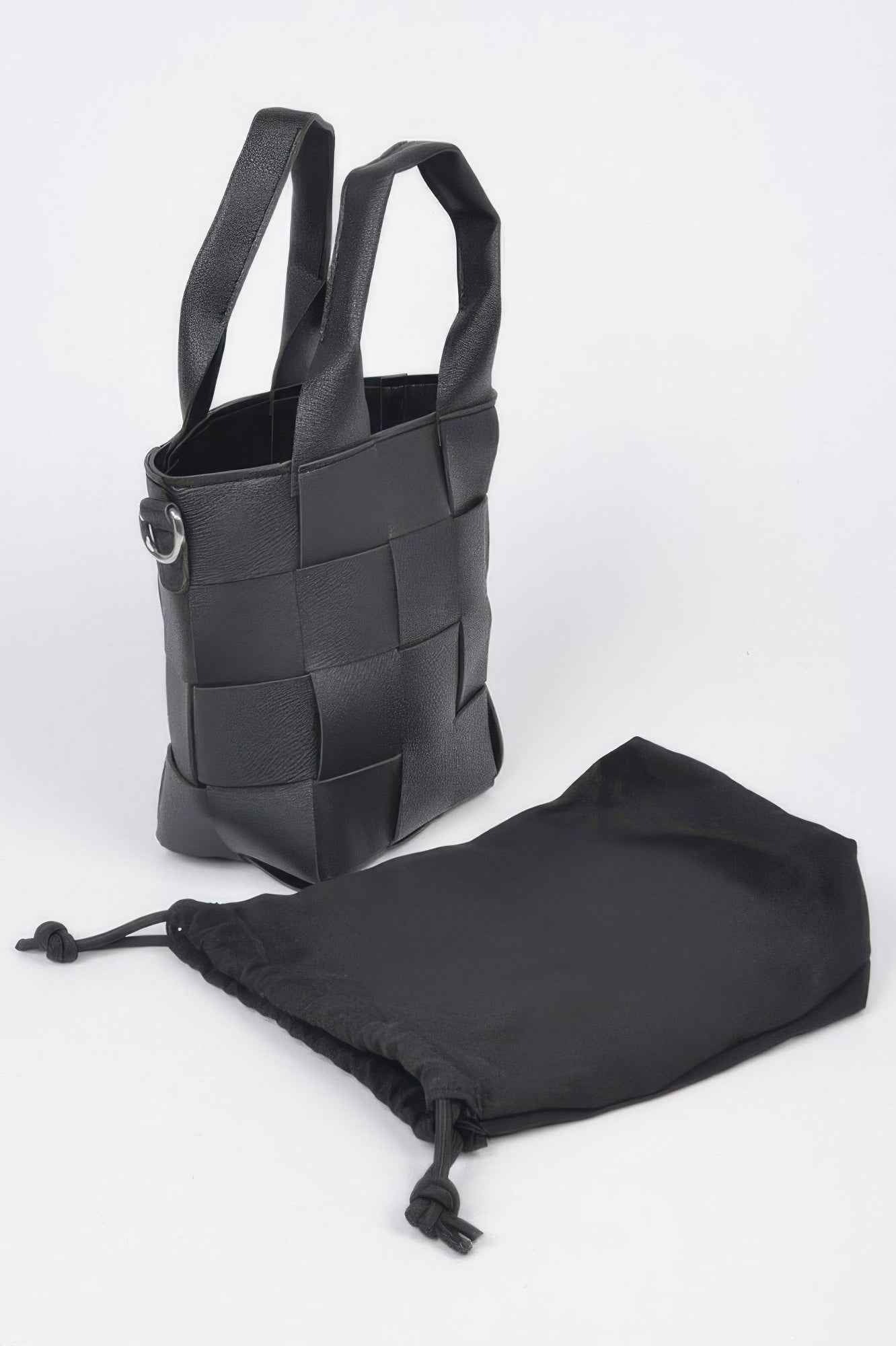 Faux Leather Braided Handle Bag W/canvas Pouch